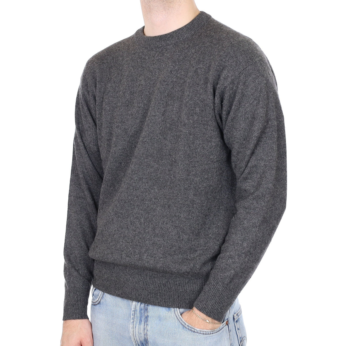 Men's Granite Grey Cashmere Crew Neck Jumper Large