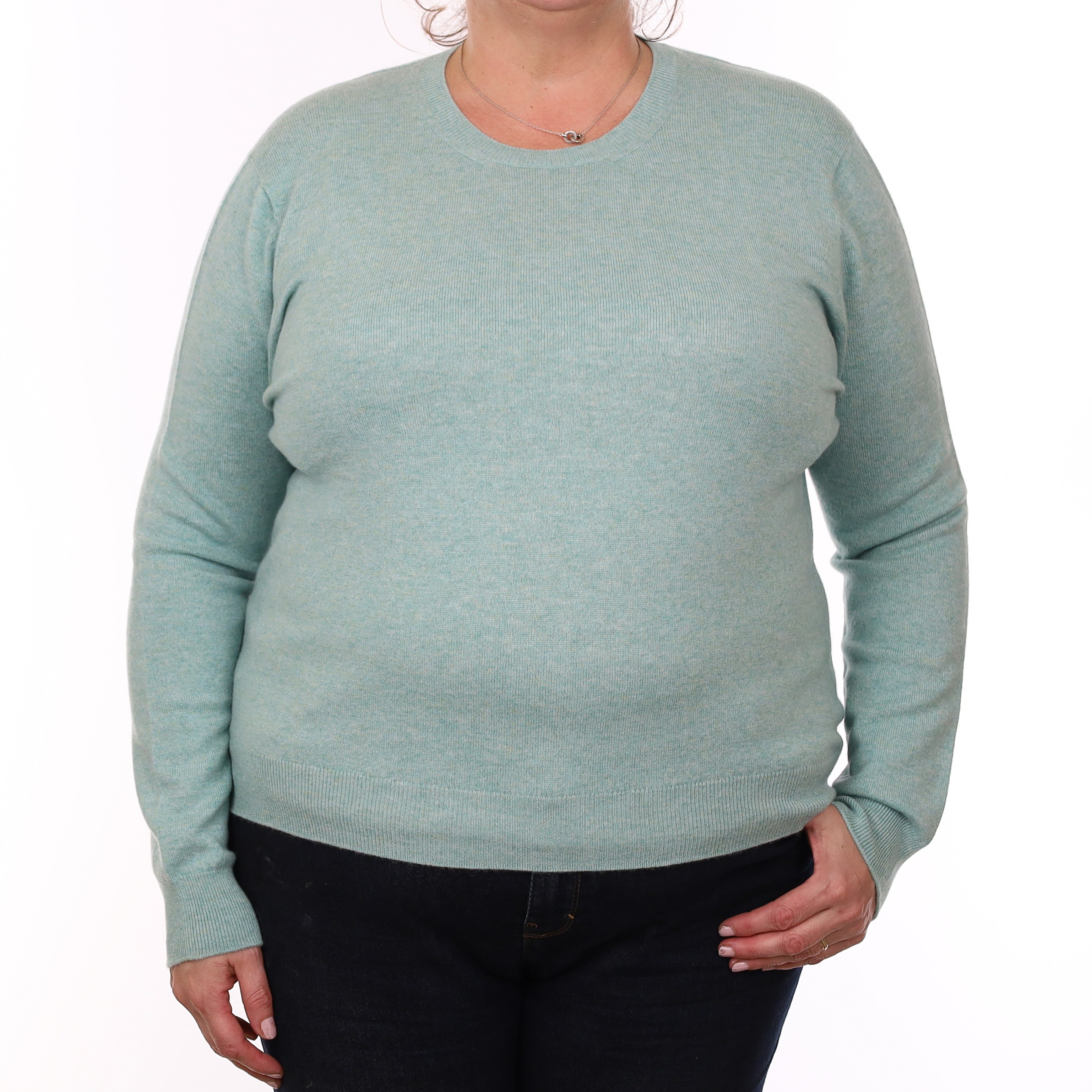 Brand New Scottish Mint Green Marl Cashmere Crew Neck Jumper XXL