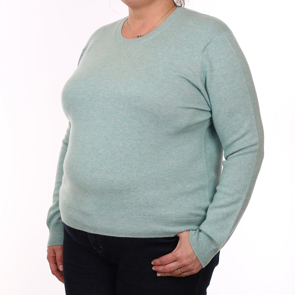 Brand New Scottish Mint Green Marl Cashmere Crew Neck Jumper XXL
