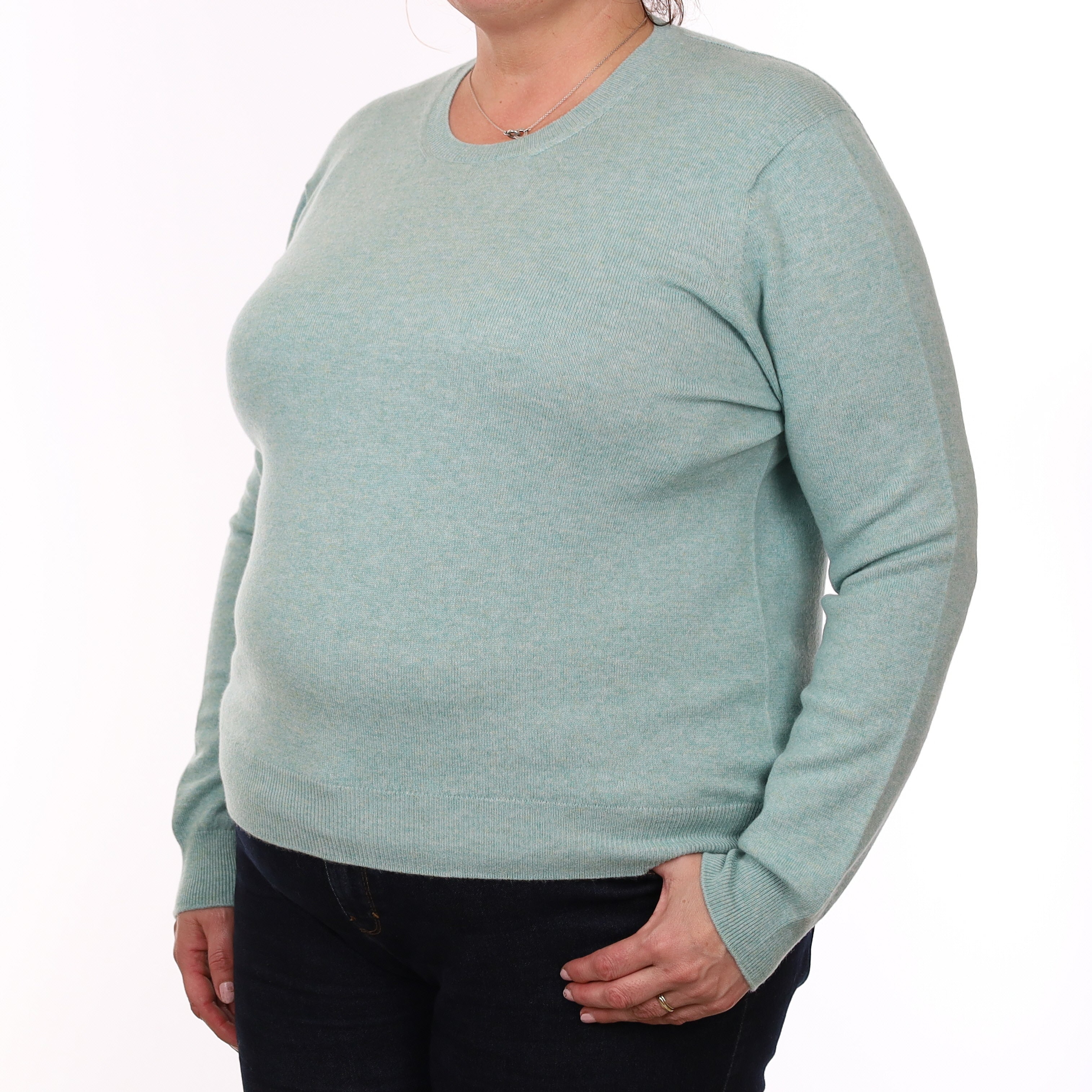 Brand New Scottish Mint Green Marl Cashmere Crew Neck Jumper XXL