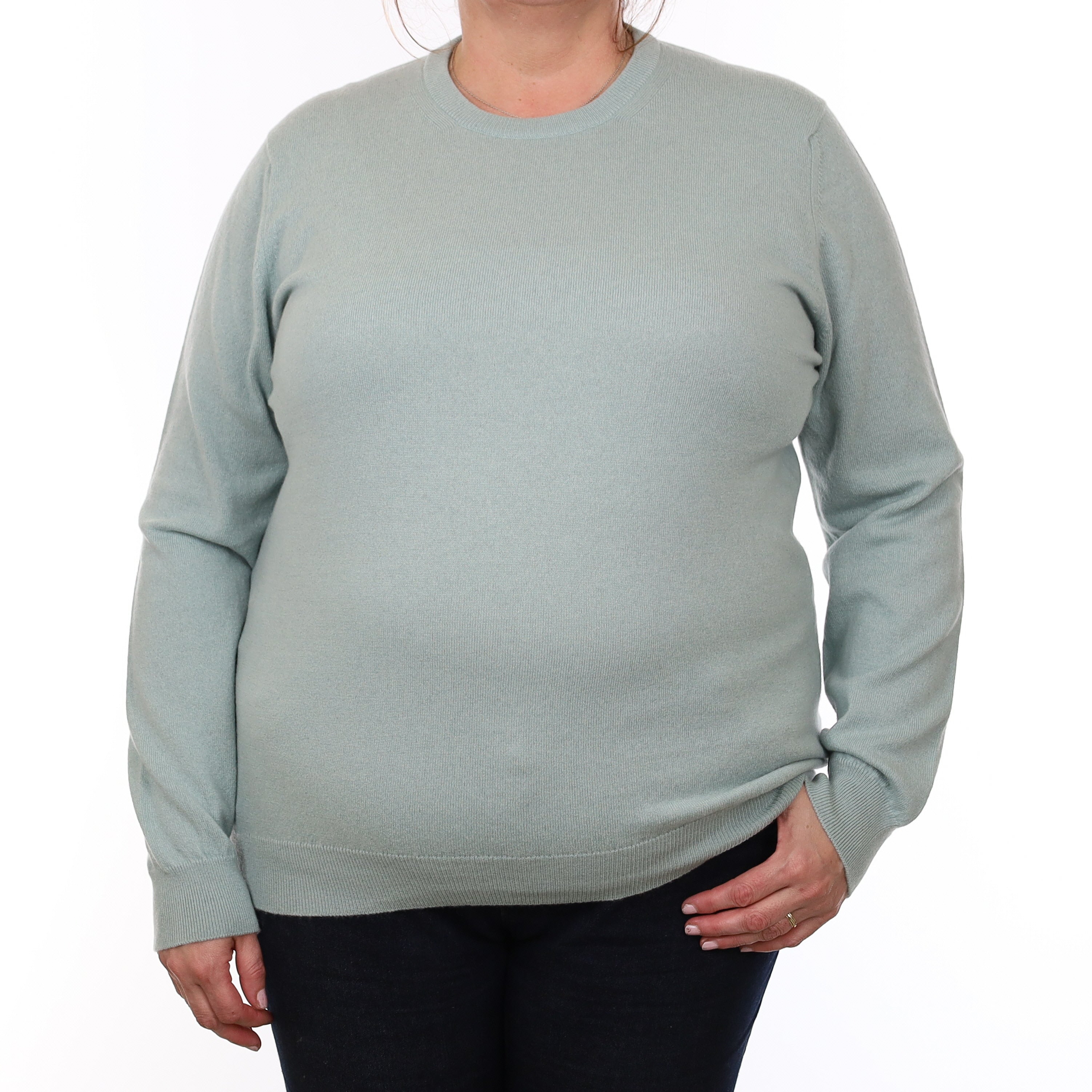 Brand New Scottish Hazy Mint Green Cashmere Crew Neck Jumper Extra Large