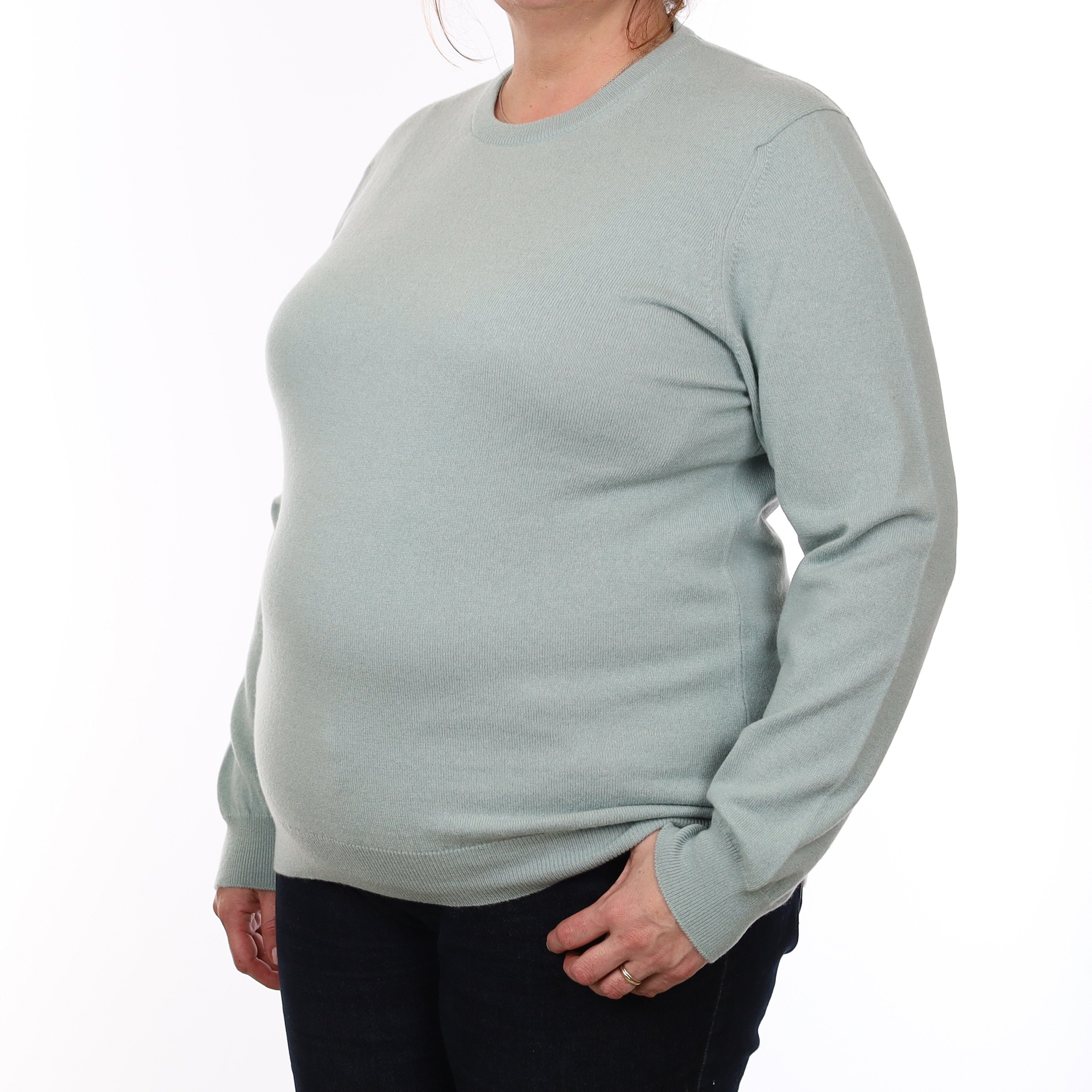 Brand New Scottish Hazy Mint Green Cashmere Crew Neck Jumper Extra Large