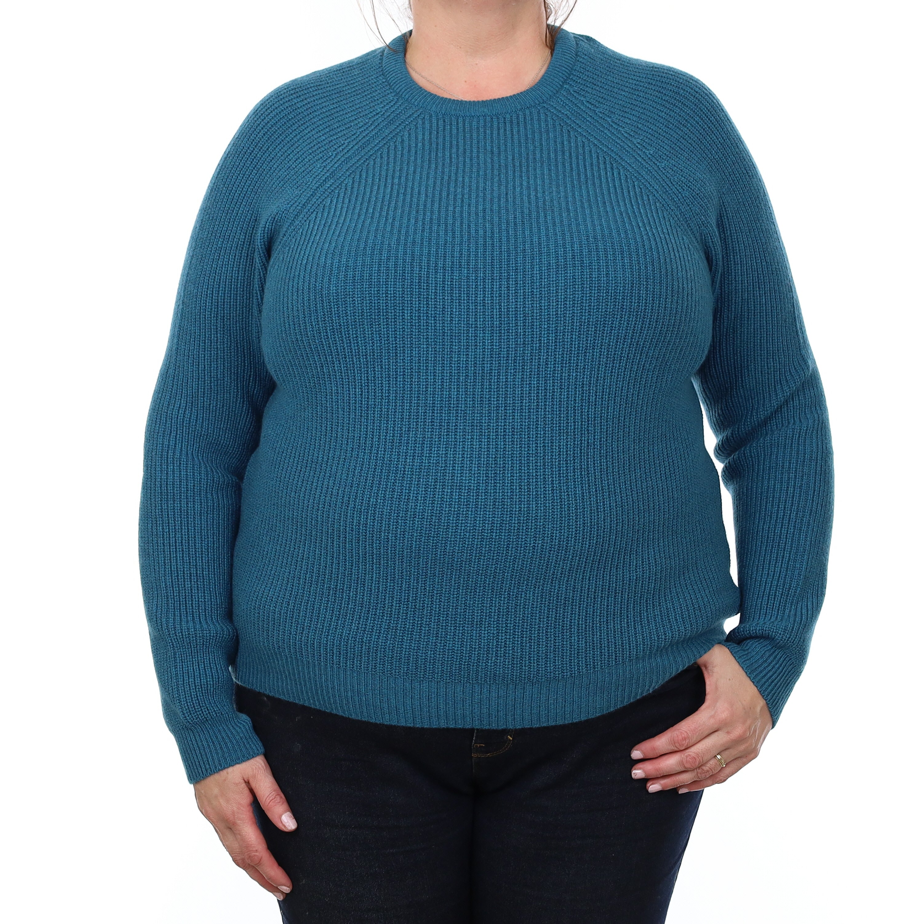 Brand New Scottish Teal Blue Chunky Cashmere Crew Neck Jumper Extra Large