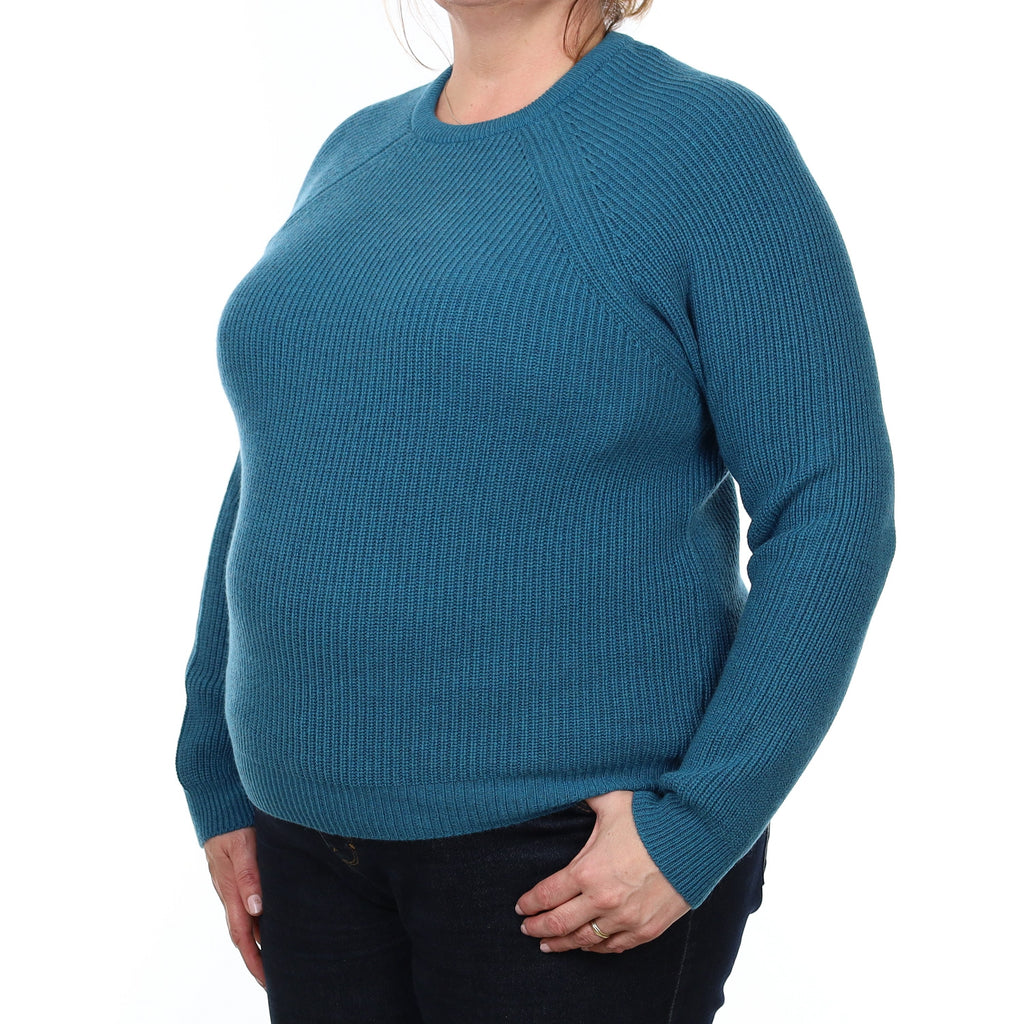 Brand New Scottish Teal Blue Chunky Cashmere Crew Neck Jumper Extra Large
