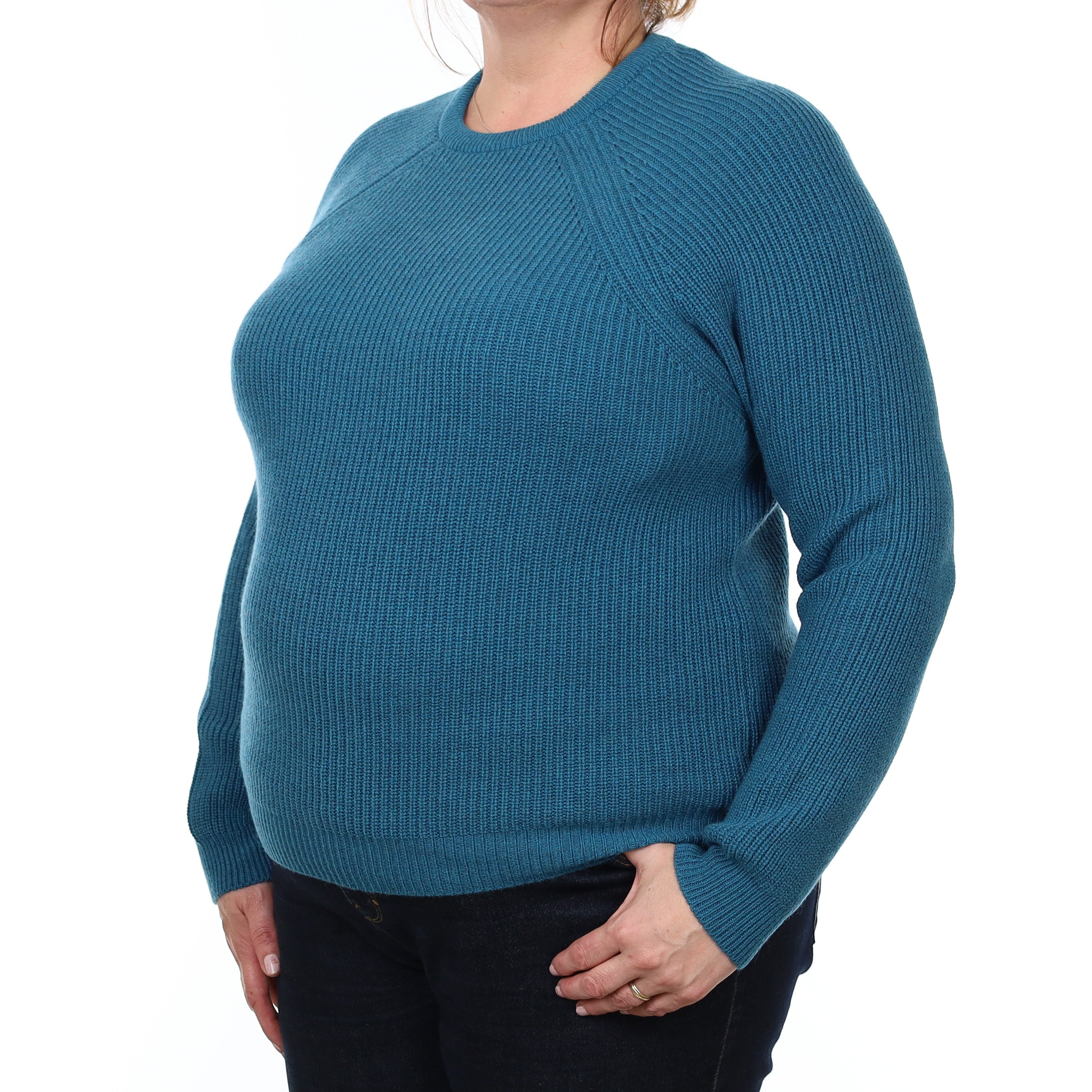 Brand New Scottish Teal Blue Chunky Cashmere Crew Neck Jumper Extra Large