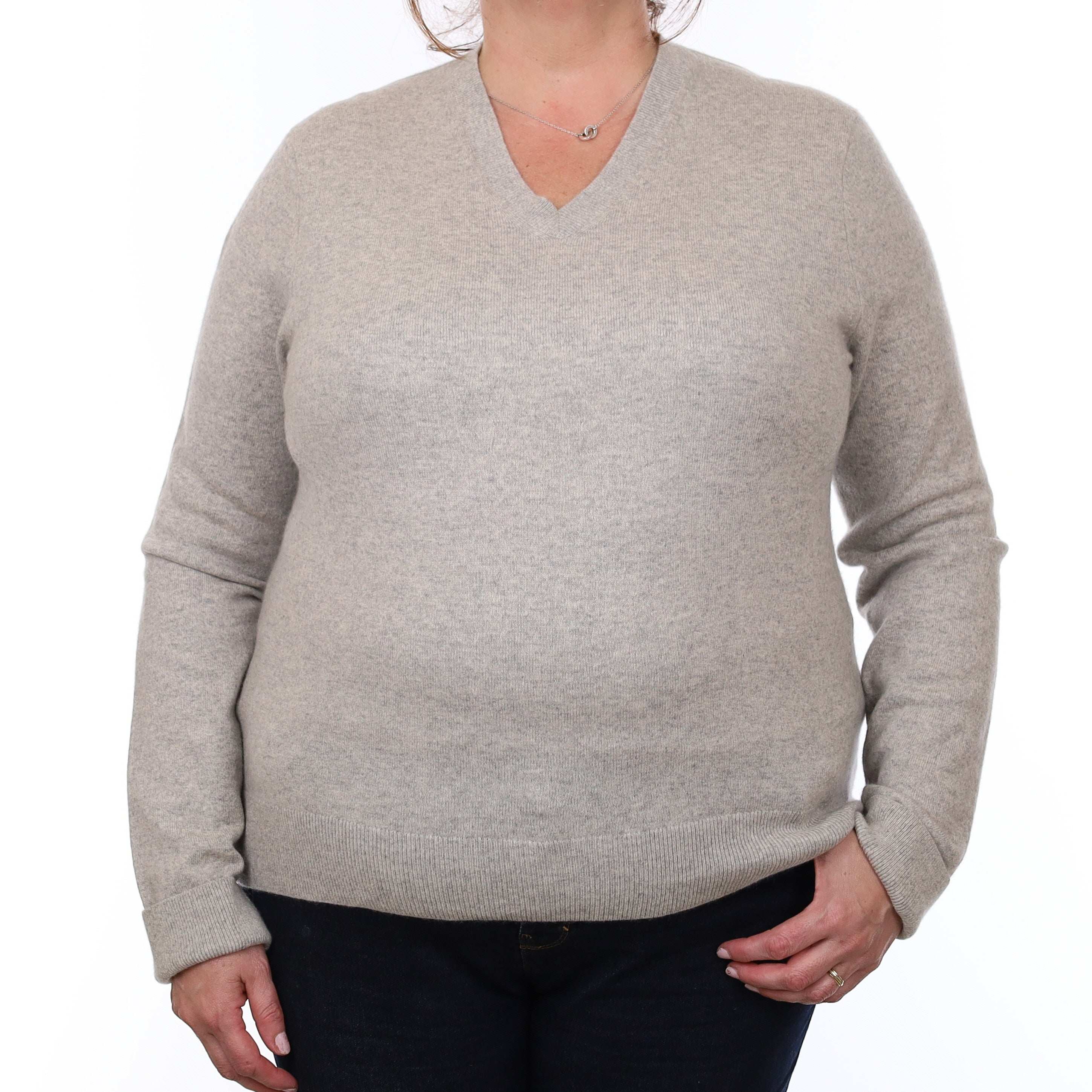 Mist Grey Cashmere V Neck Jumper Extra Large