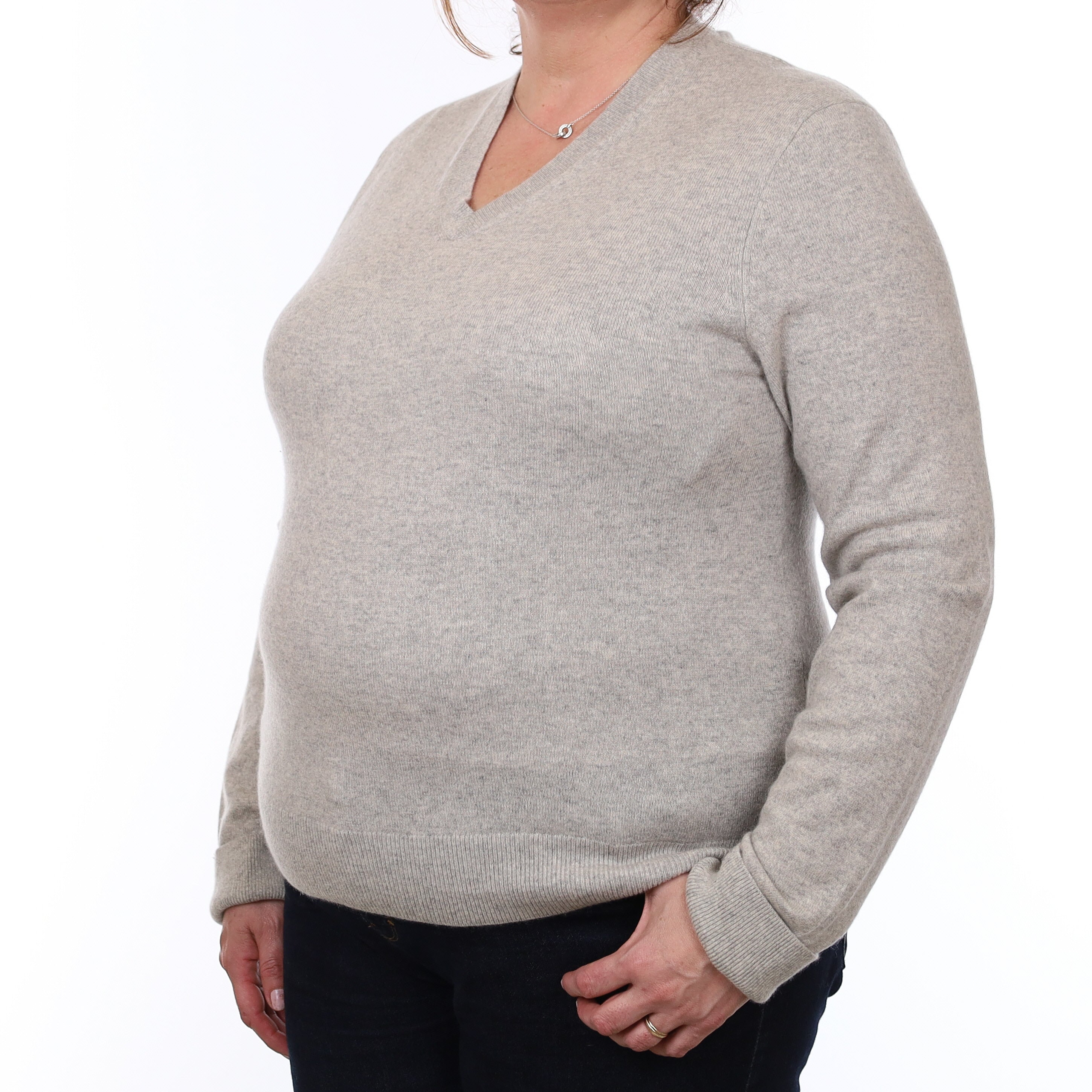 Mist Grey Cashmere V Neck Jumper Extra Large