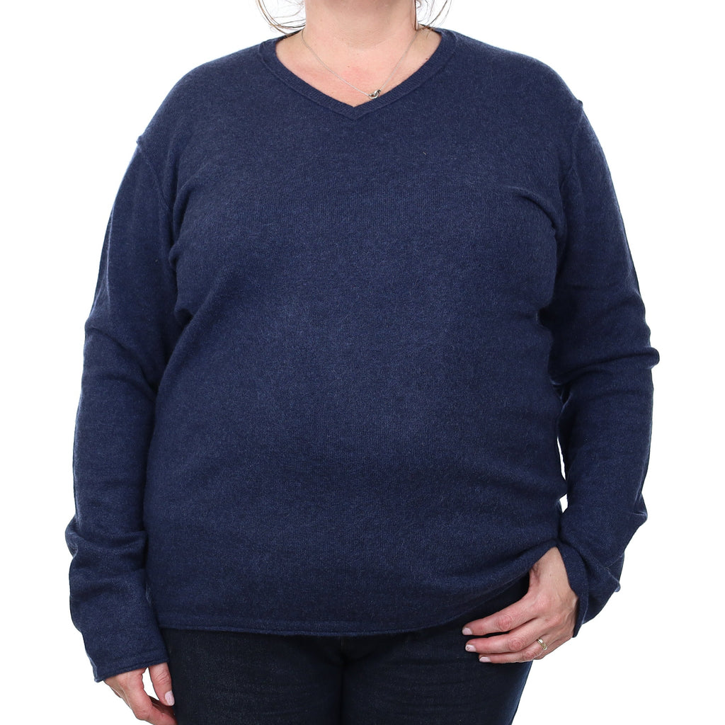 Midnight Blue Marl Cashmere V Neck Jumper XXL