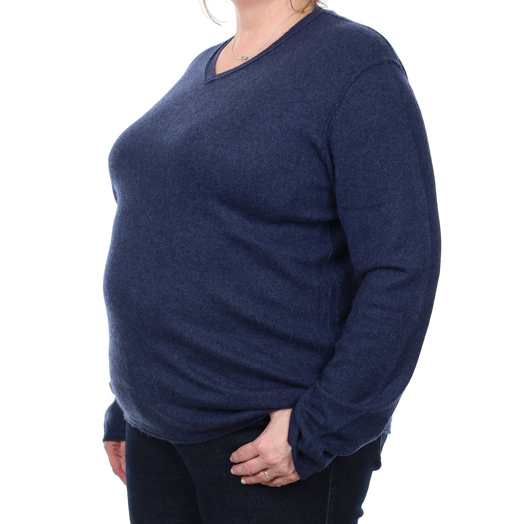 Midnight Blue Marl Cashmere V Neck Jumper XXL