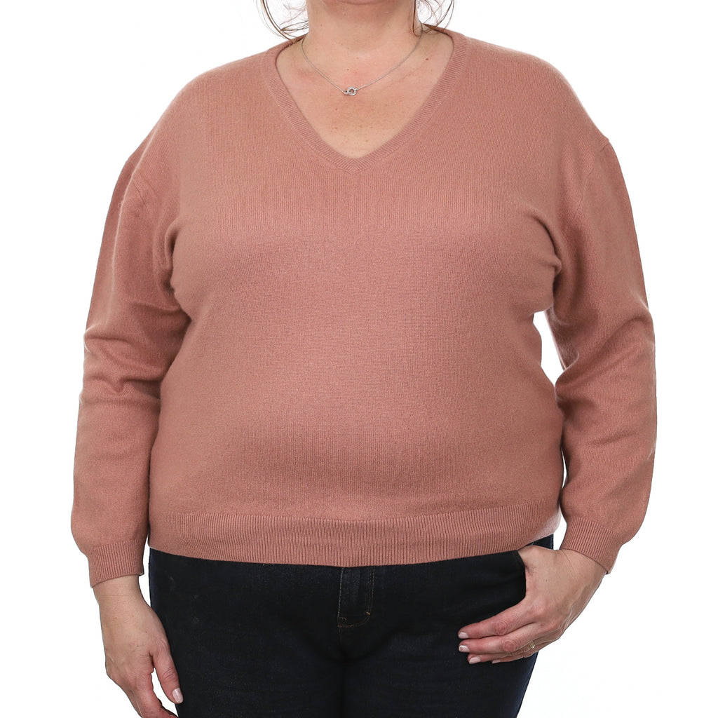 Faded Heather Pink Cashmere V Neck Jumper Extra Large