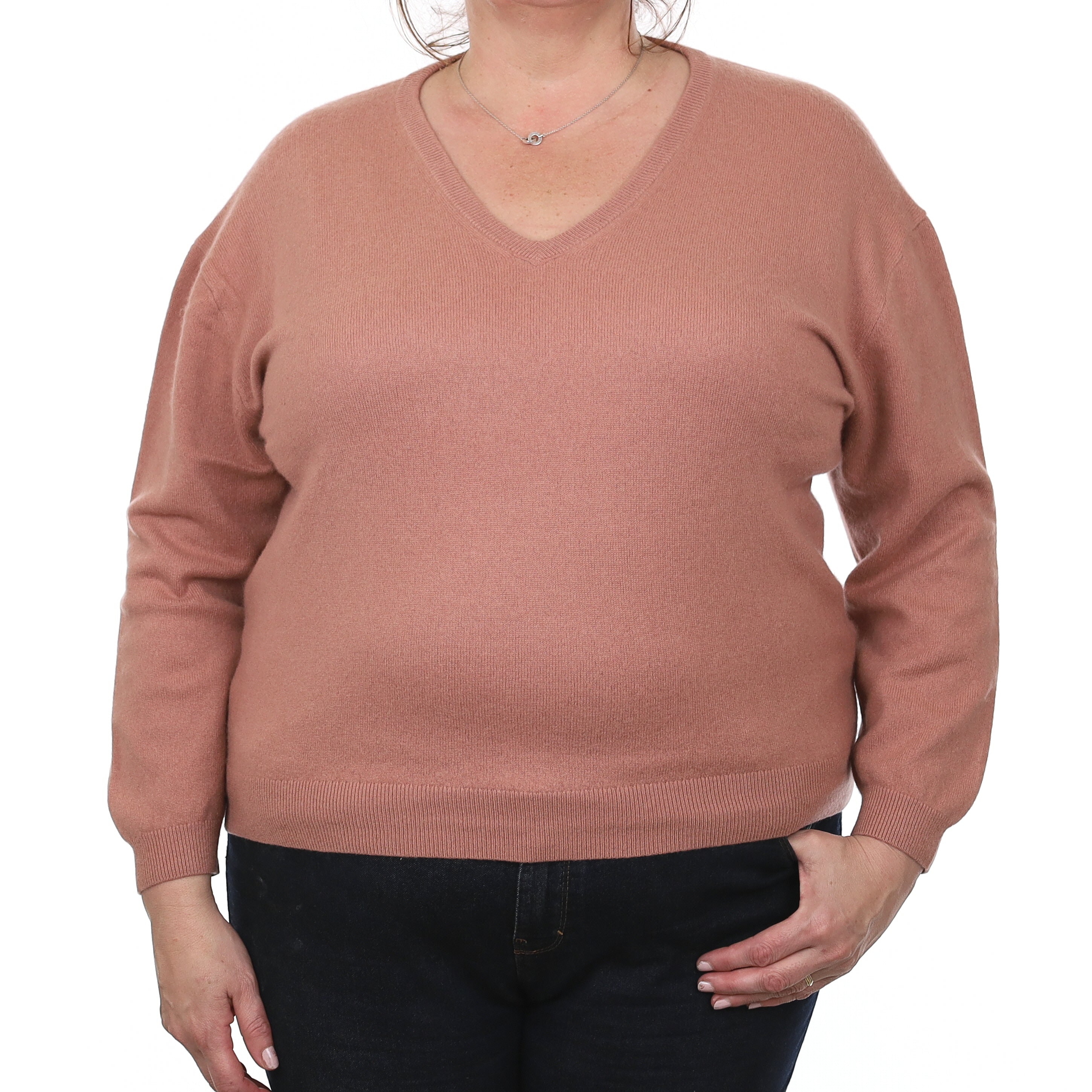 Faded Heather Pink Cashmere V Neck Jumper Extra Large