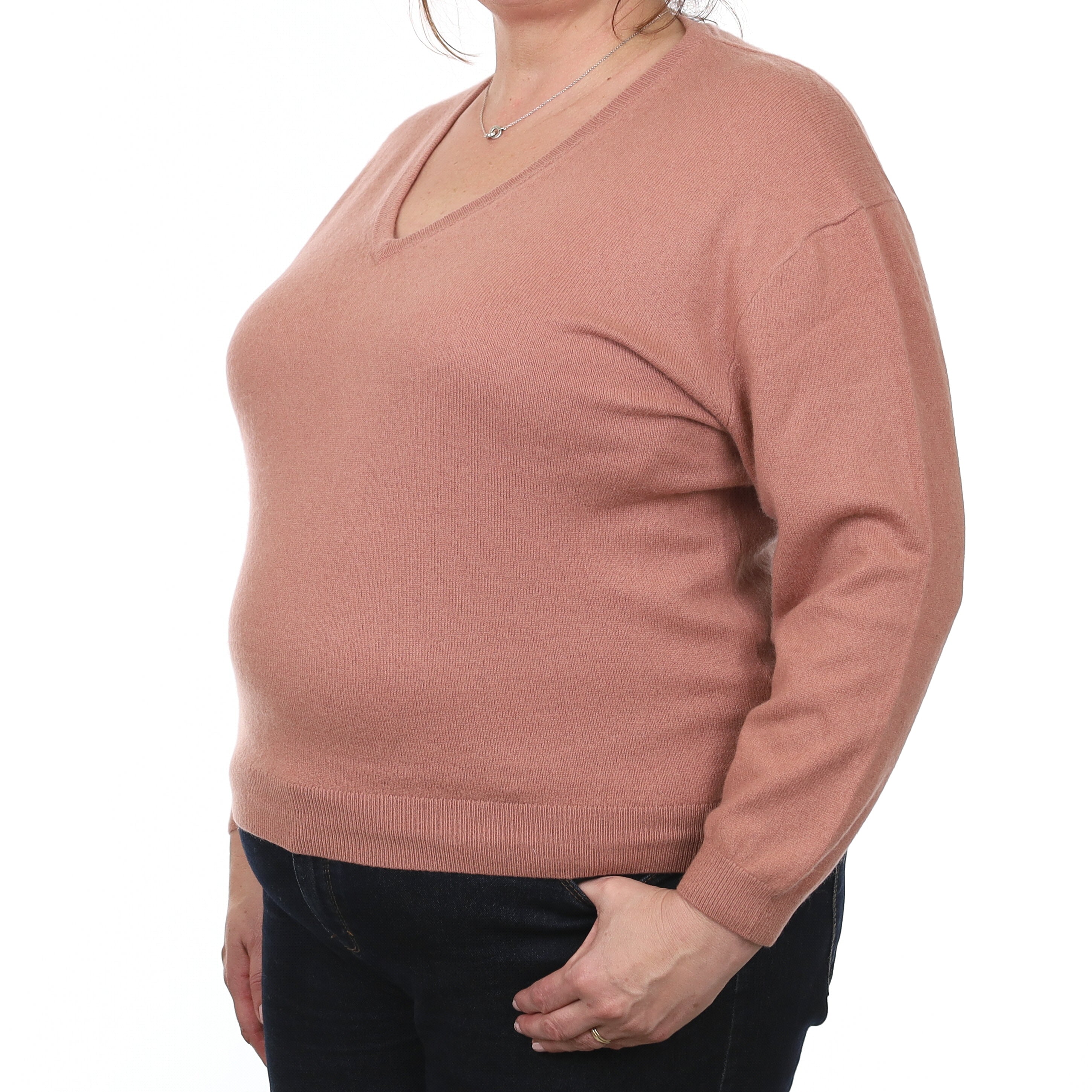 Faded Heather Pink Cashmere V Neck Jumper Extra Large