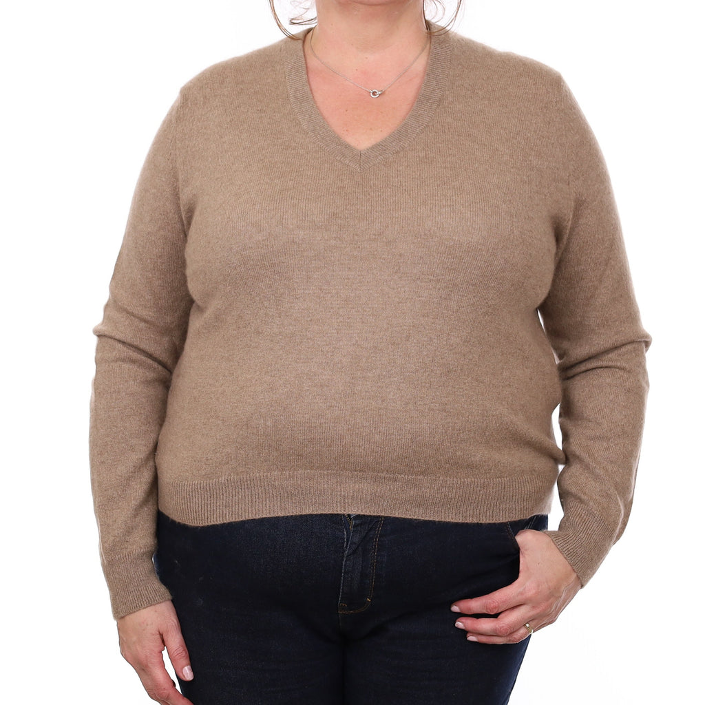 Notshy Taupe Brown Cashmere V Neck Jumper Extra Large