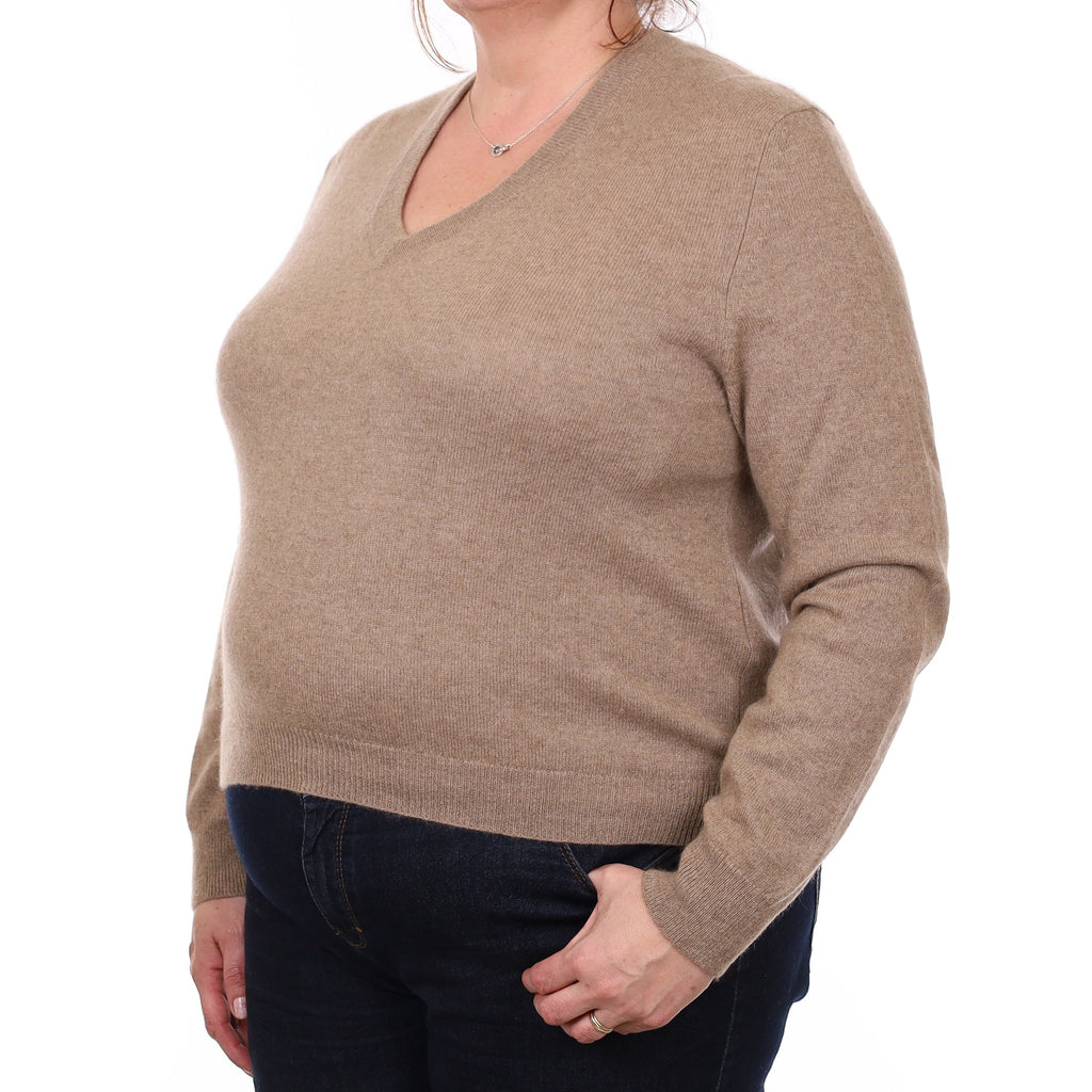 Notshy Taupe Brown Cashmere V Neck Jumper Extra Large