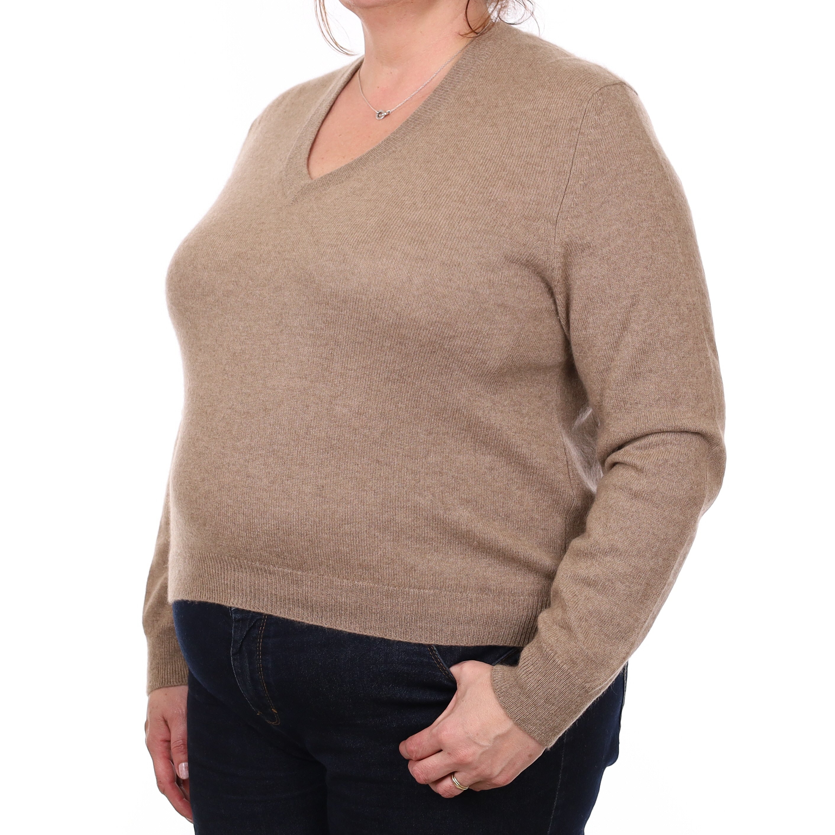 Notshy Taupe Brown Cashmere V Neck Jumper Extra Large