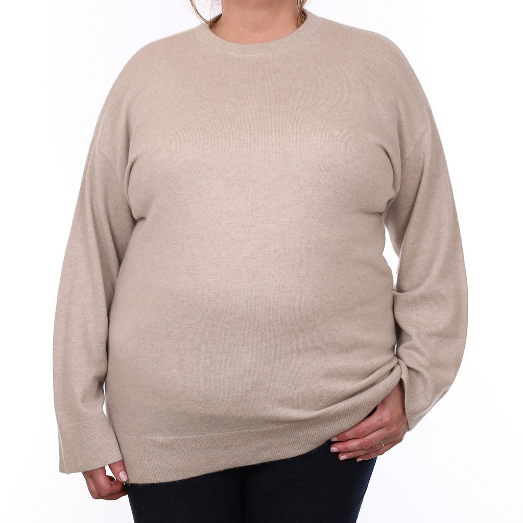 Oatmeal Beige Cashmere Slouchy Crew Neck Jumper Extra Large