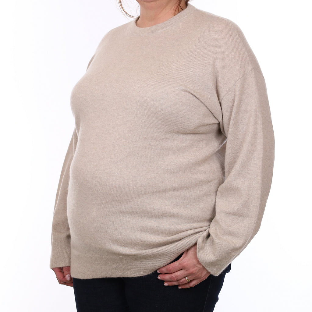 Oatmeal Beige Cashmere Slouchy Crew Neck Jumper Extra Large