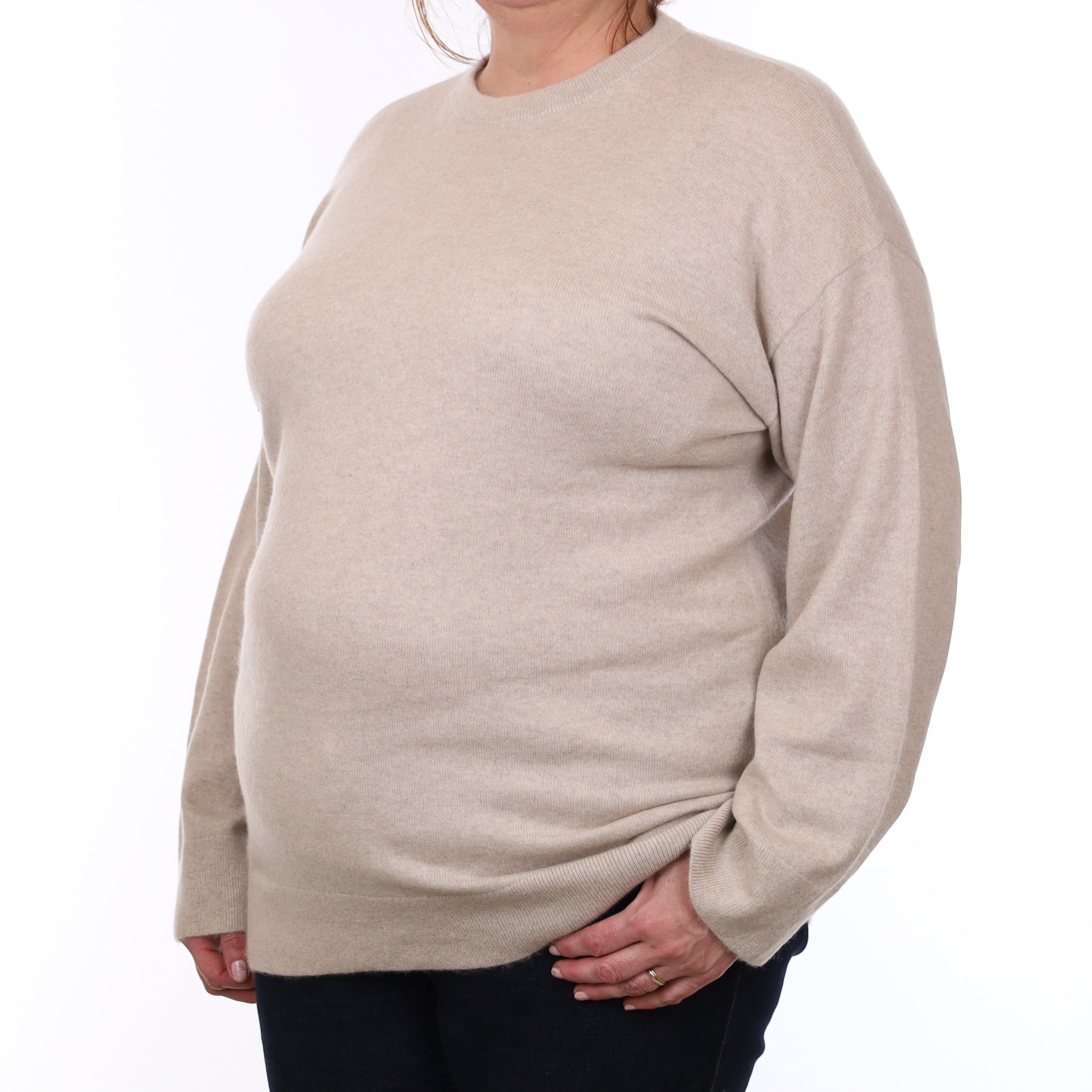 Oatmeal Beige Cashmere Slouchy Crew Neck Jumper Extra Large