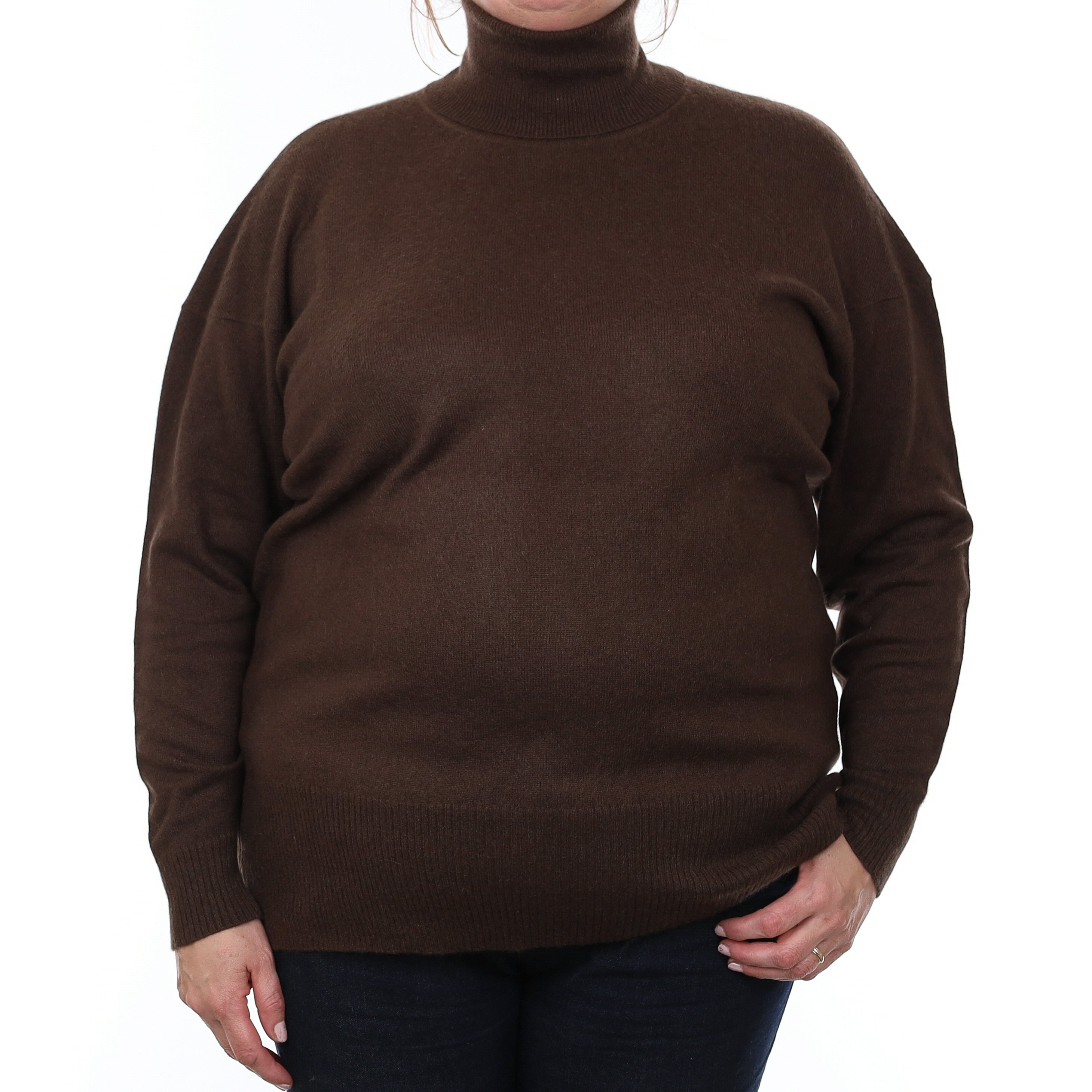 Chocolate Brown Cashmere Polo Neck Jumper Extra Large