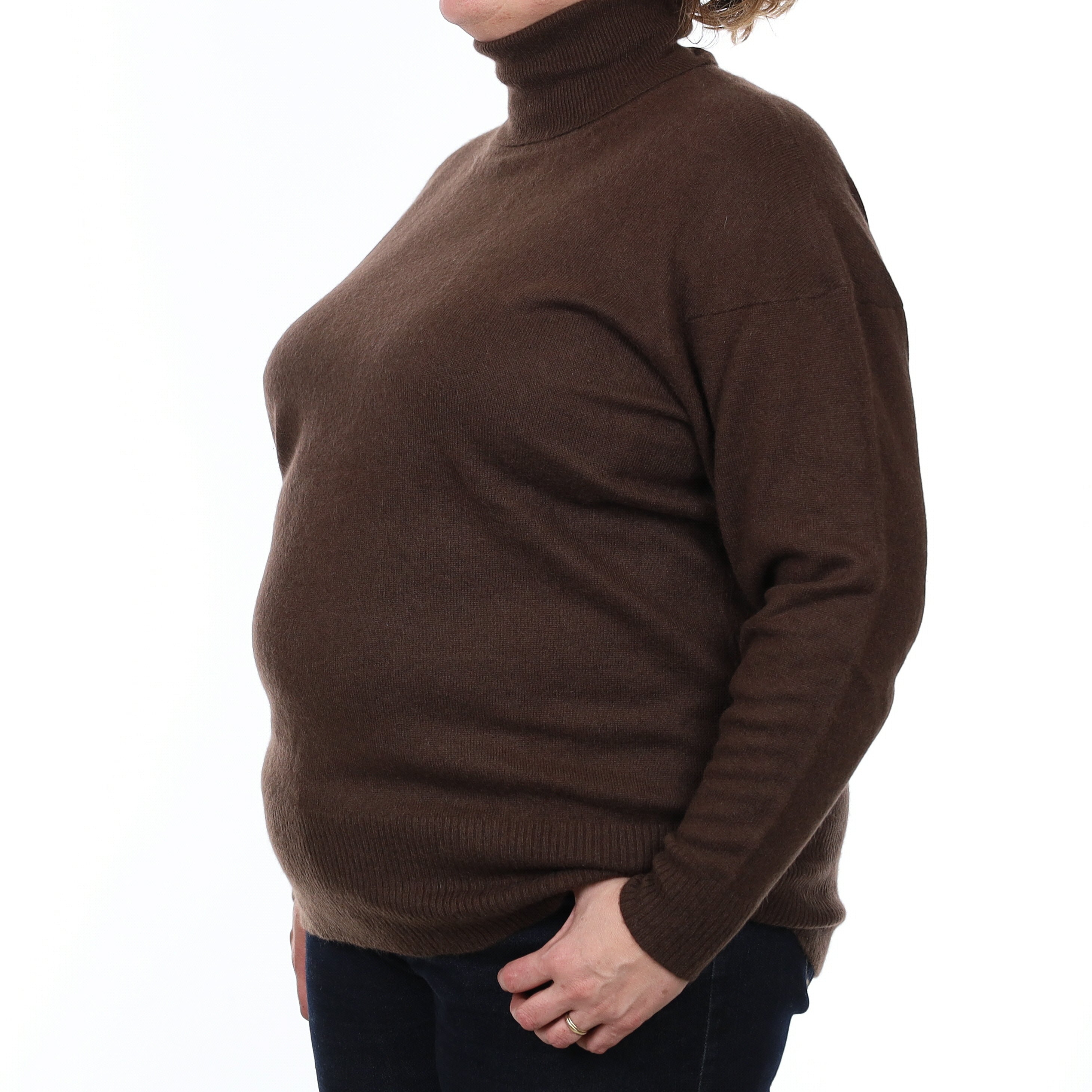 Chocolate Brown Cashmere Polo Neck Jumper Extra Large