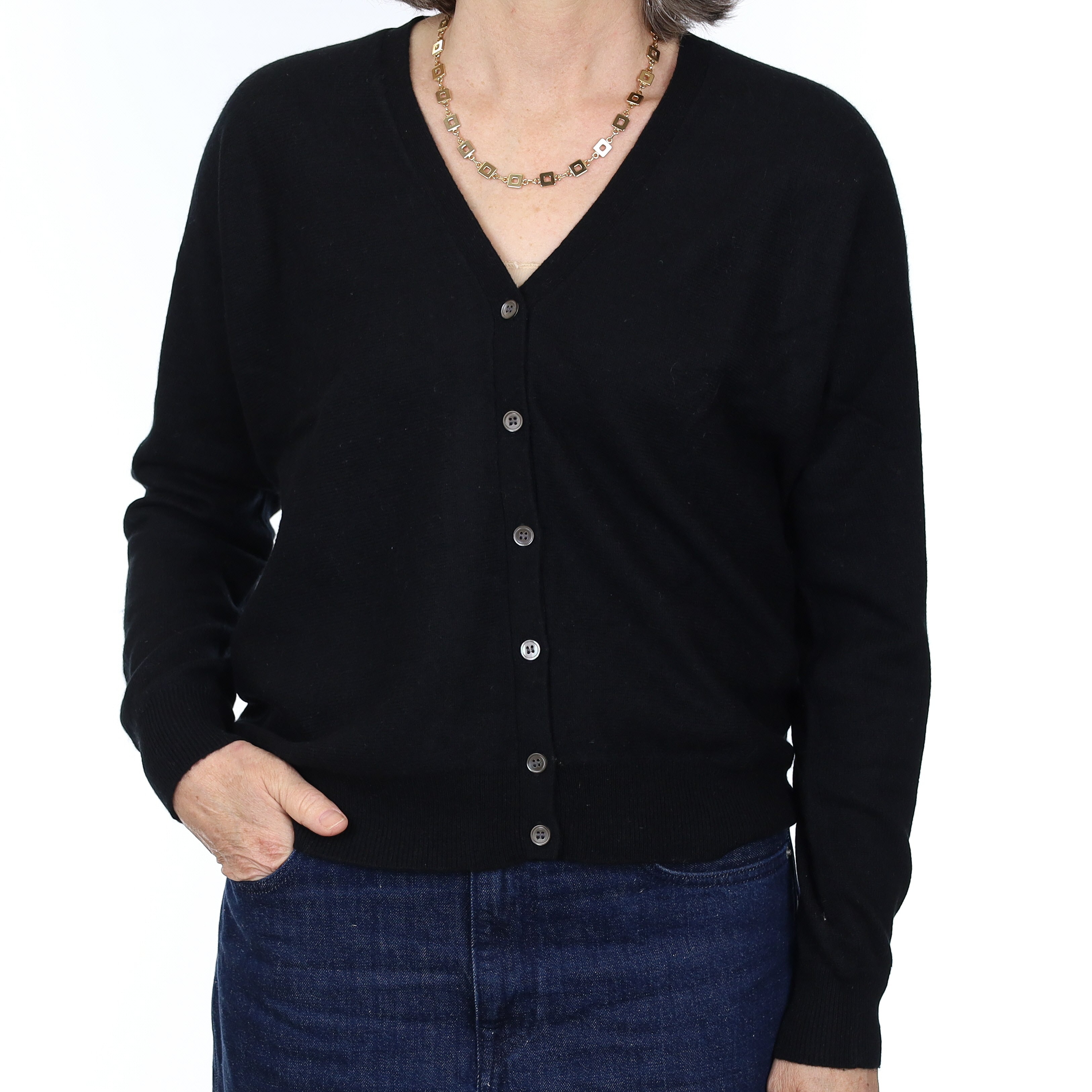 Neiman Marcus Black Cashmere Batwing V Neck Cardigan Medium