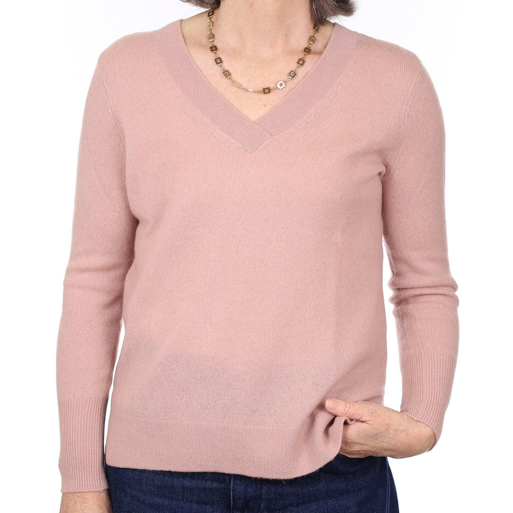 Hazy Pink Cashmere V Neck Jumper Medium