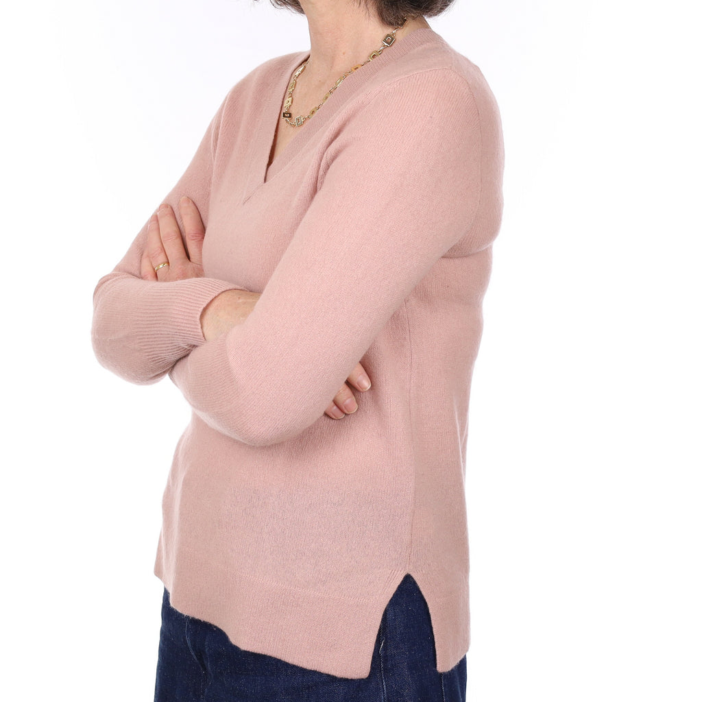 Hazy Pink Cashmere V Neck Jumper Medium