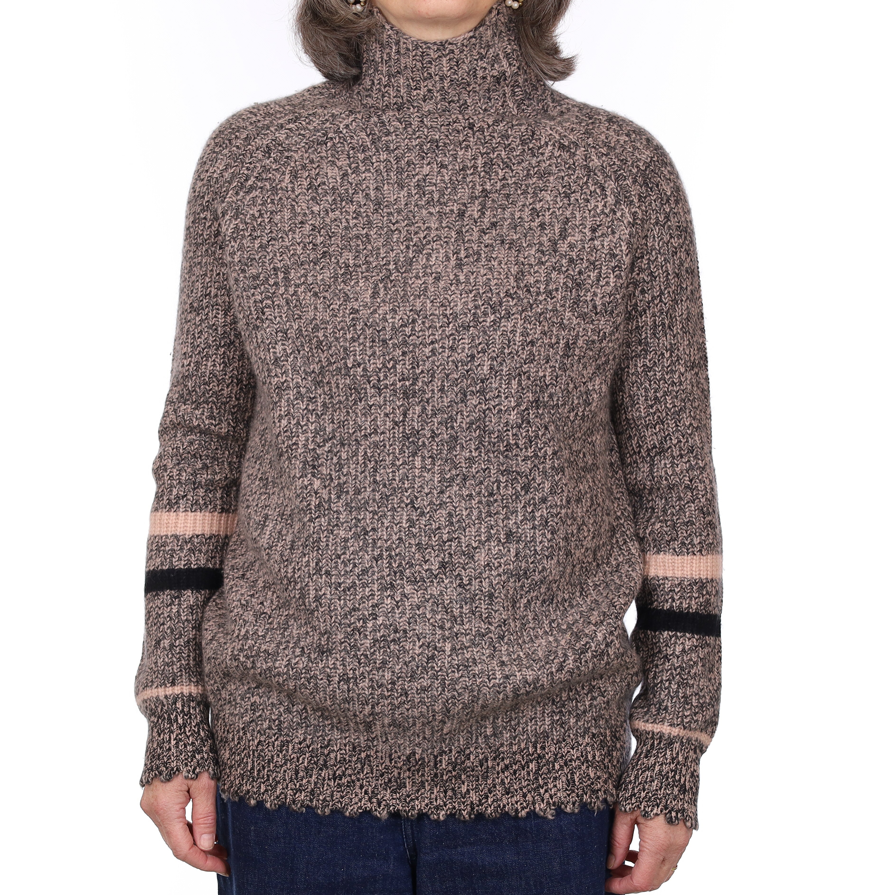 Black and Nude Marl Chunky Cashmere Turtleneck Jumper Medium
