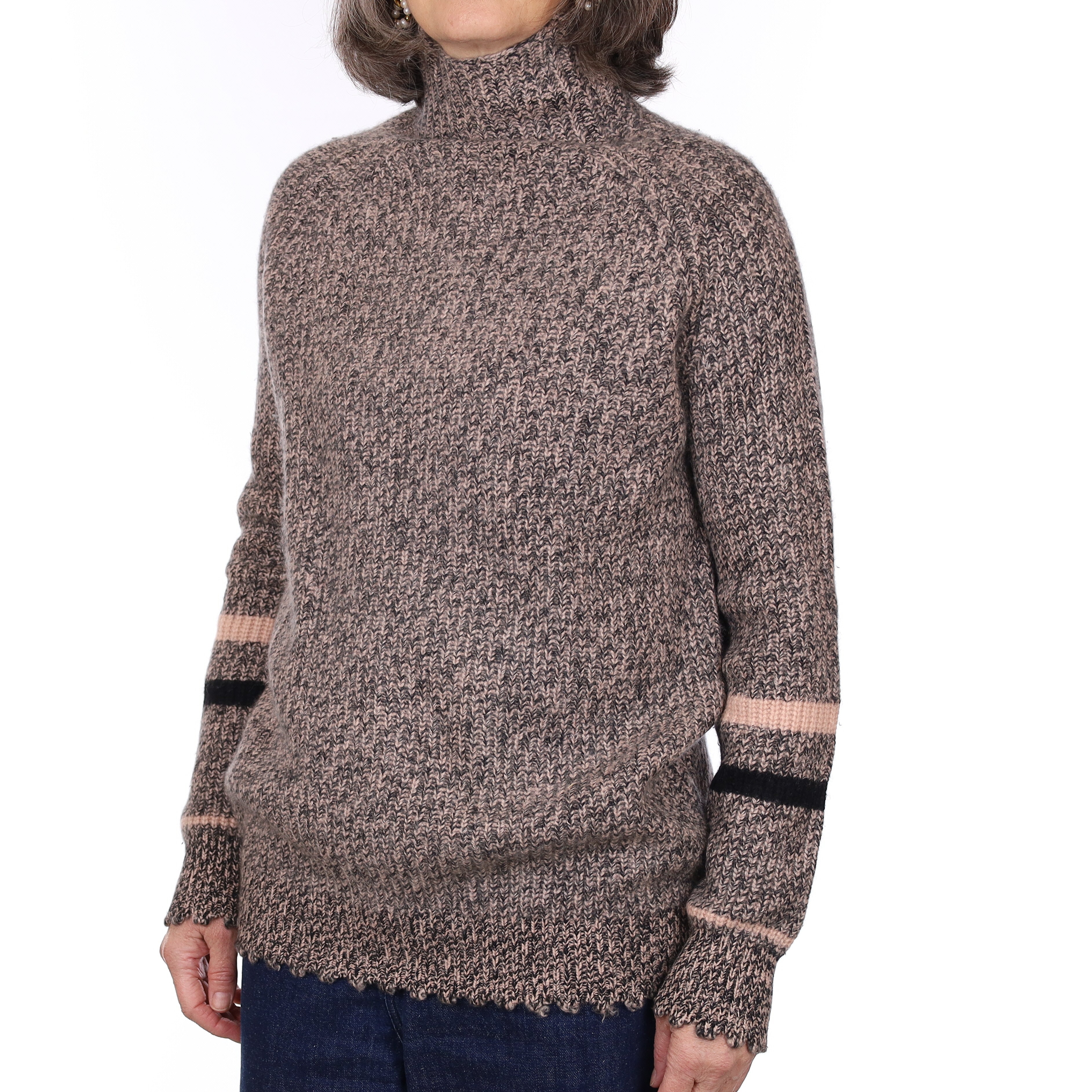 Black and Nude Marl Chunky Cashmere Turtleneck Jumper Medium