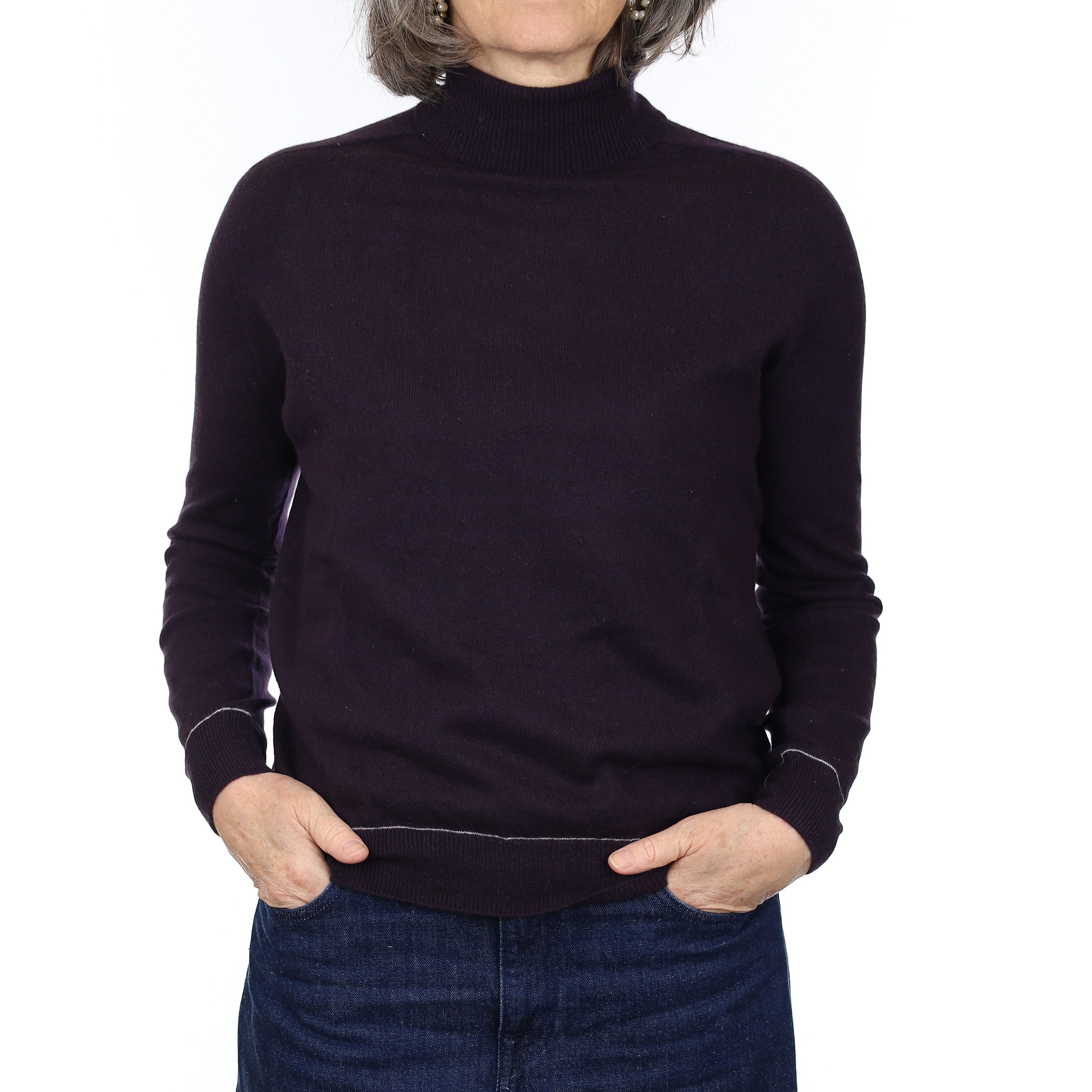 Shadow Purple Cashmere Polo Neck Jumper Medium