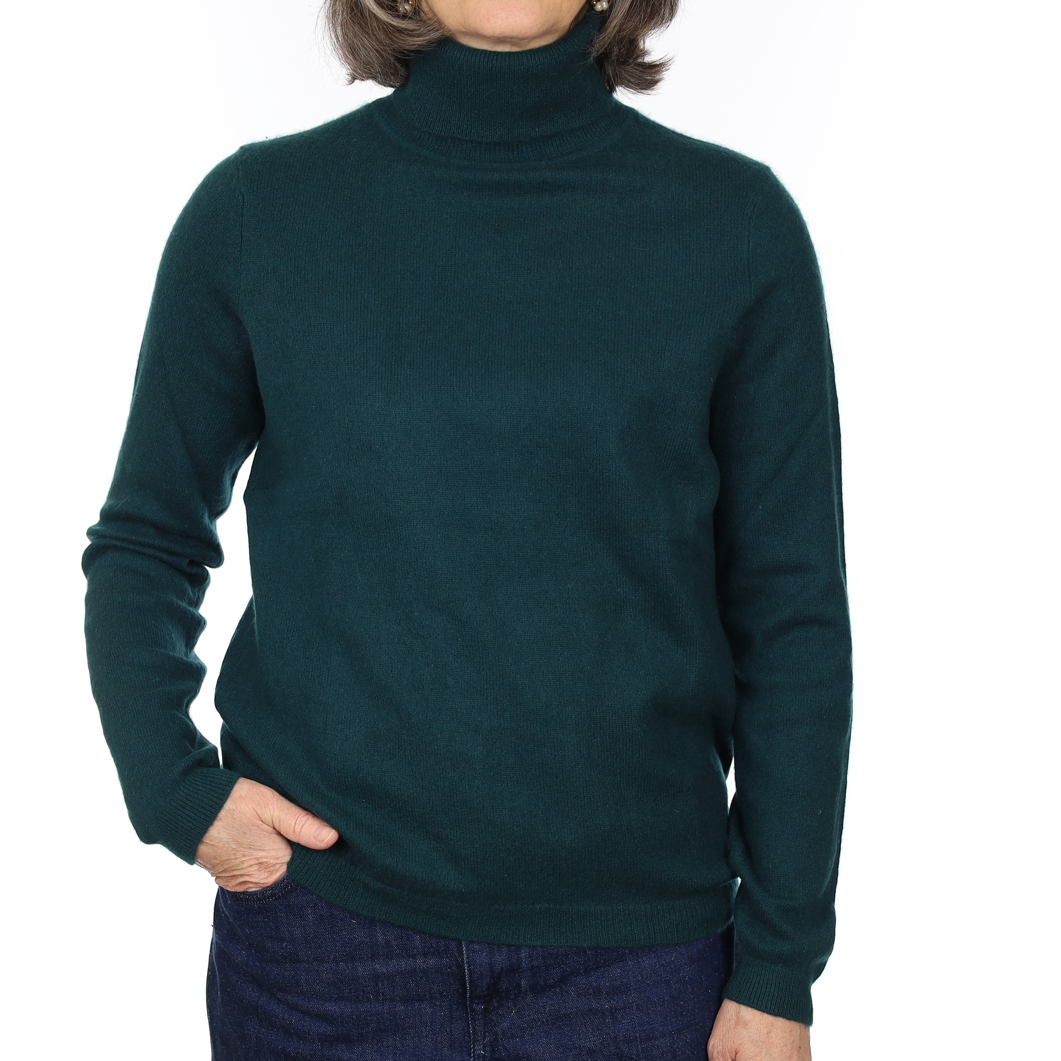 Forest Green Cashmere Polo Neck Jumper Medium