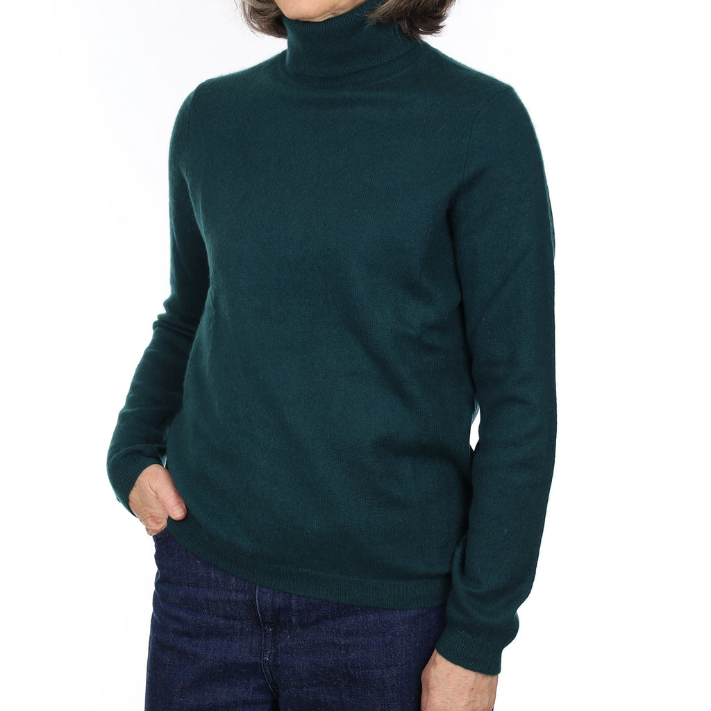 Forest Green Cashmere Polo Neck Jumper Medium
