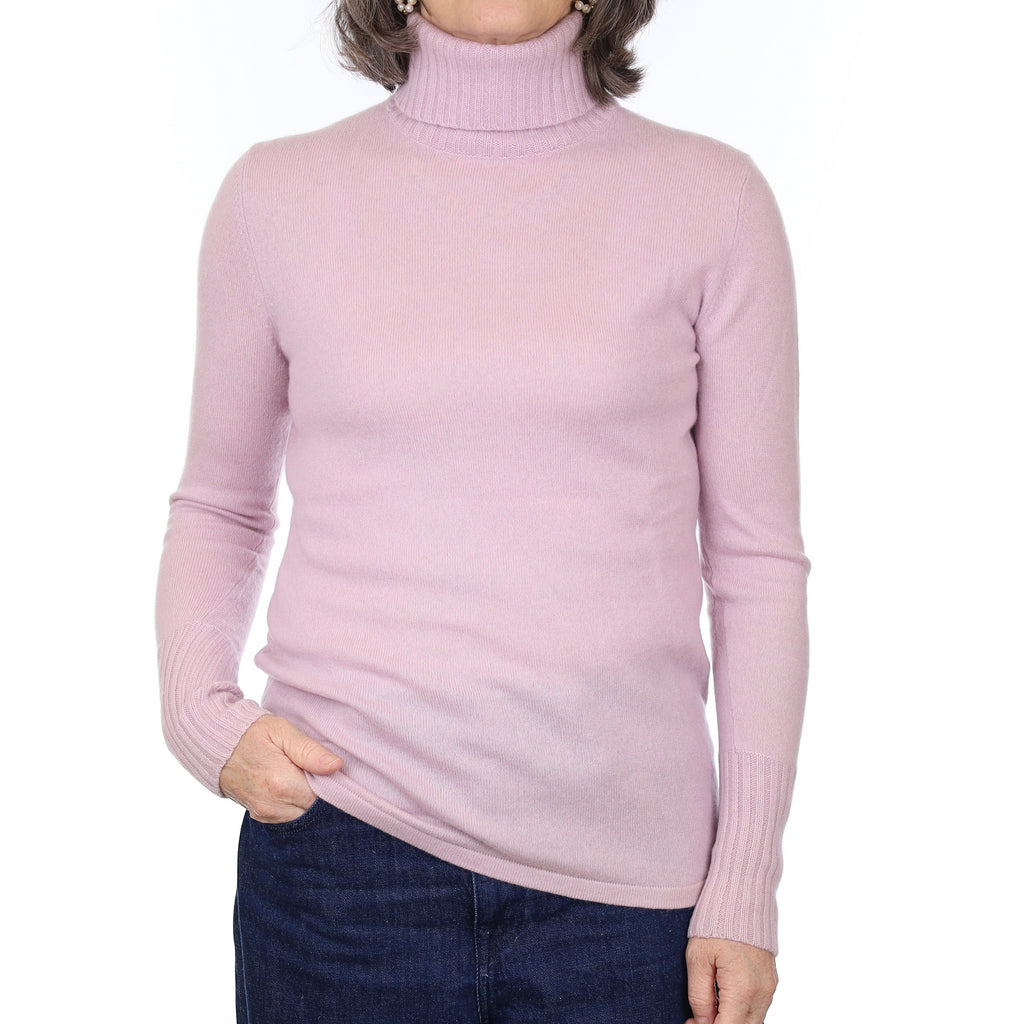 Pale Mauve Purple Cashmere Polo Neck Jumper Medium