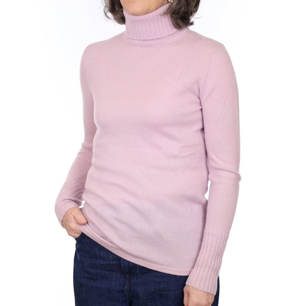 Pale Mauve Purple Cashmere Polo Neck Jumper Medium
