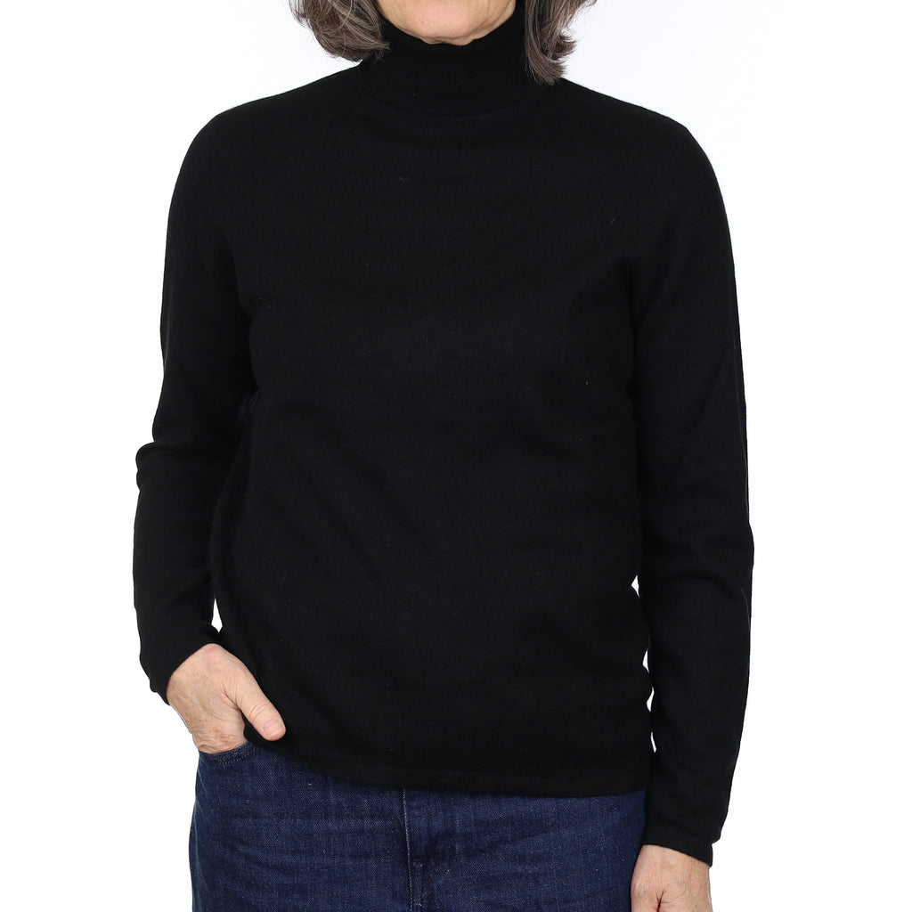 Black Cashmere Polo Neck Jumper Medium