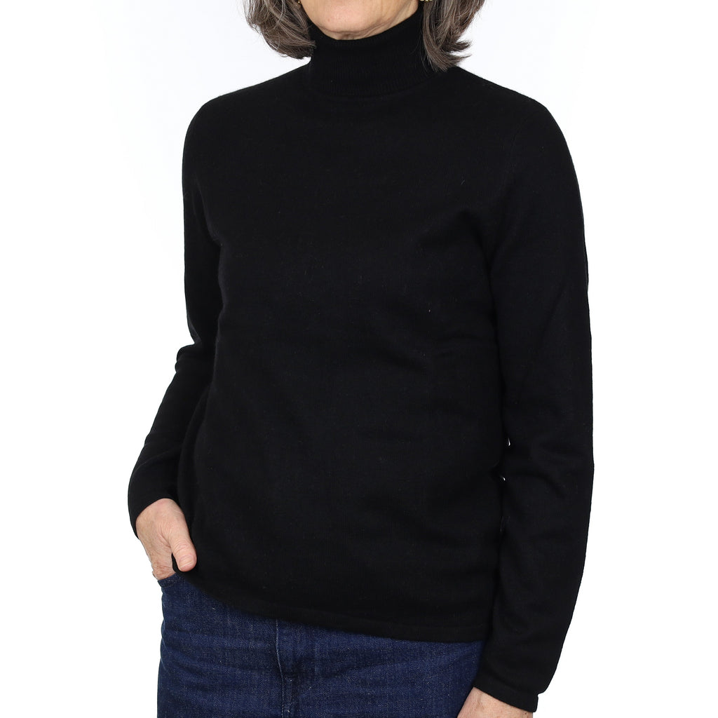 Black Cashmere Polo Neck Jumper Medium