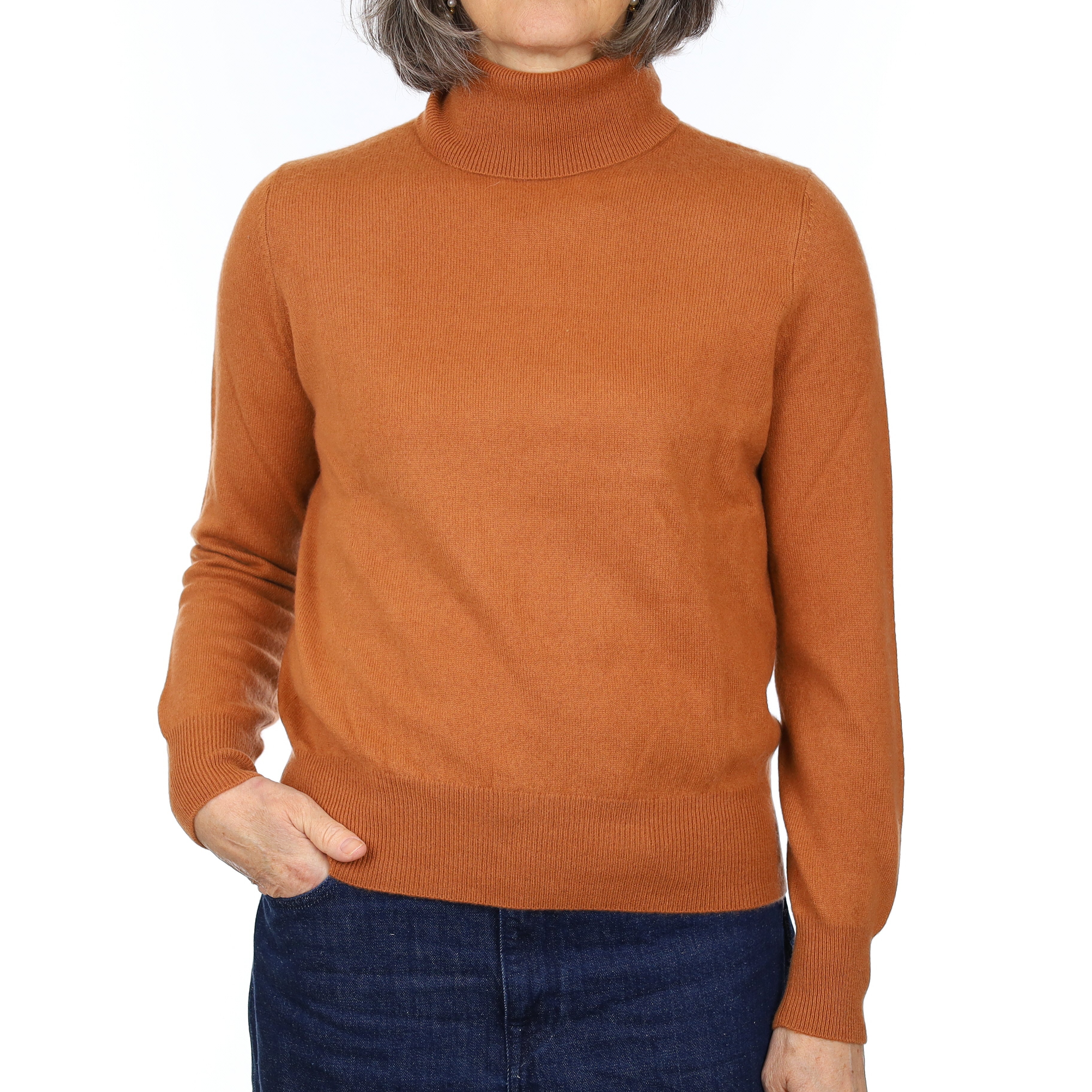 Rust Orange Cashmere Polo Neck Jumper Medium