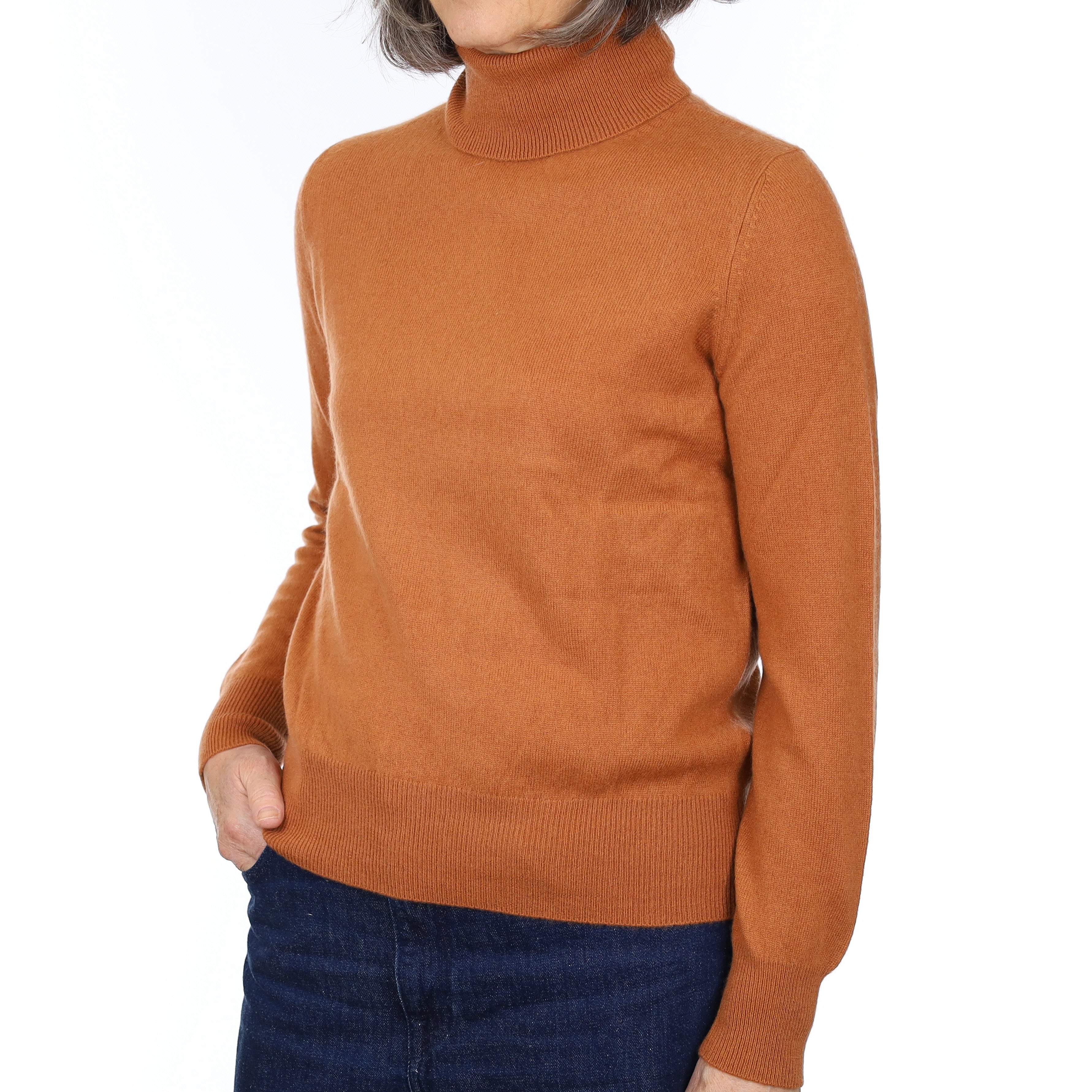 Rust Orange Cashmere Polo Neck Jumper Medium