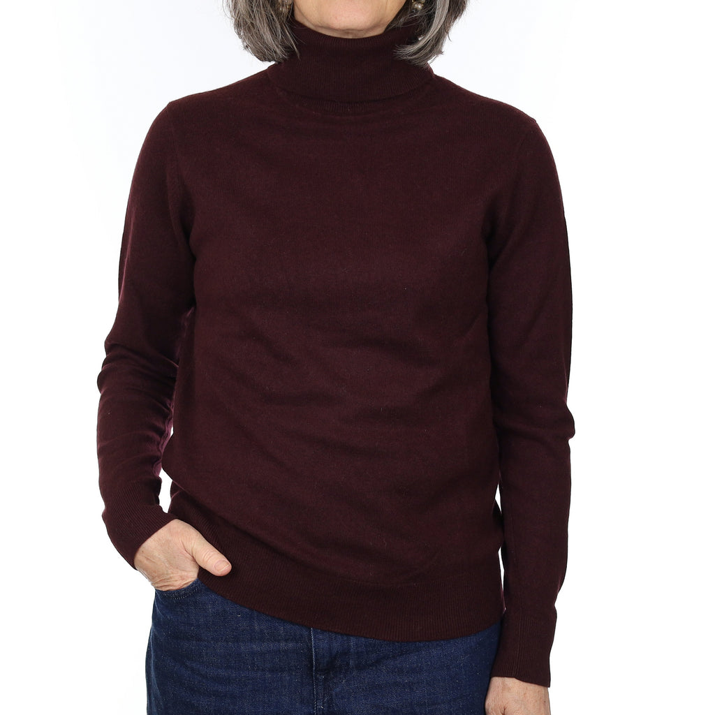 Aubergine Purple Cashmere Polo Neck Jumper Medium