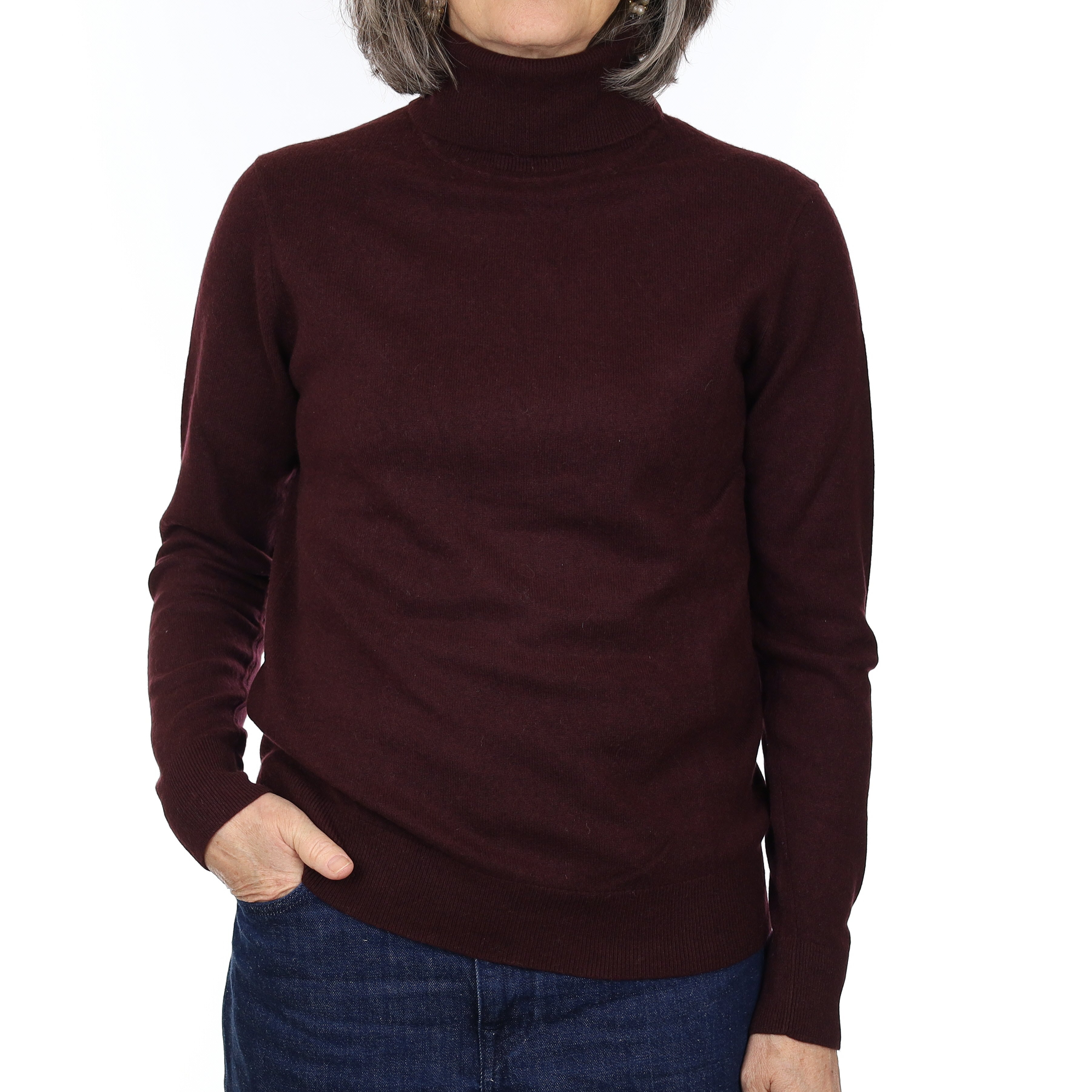 Aubergine Purple Cashmere Polo Neck Jumper Medium