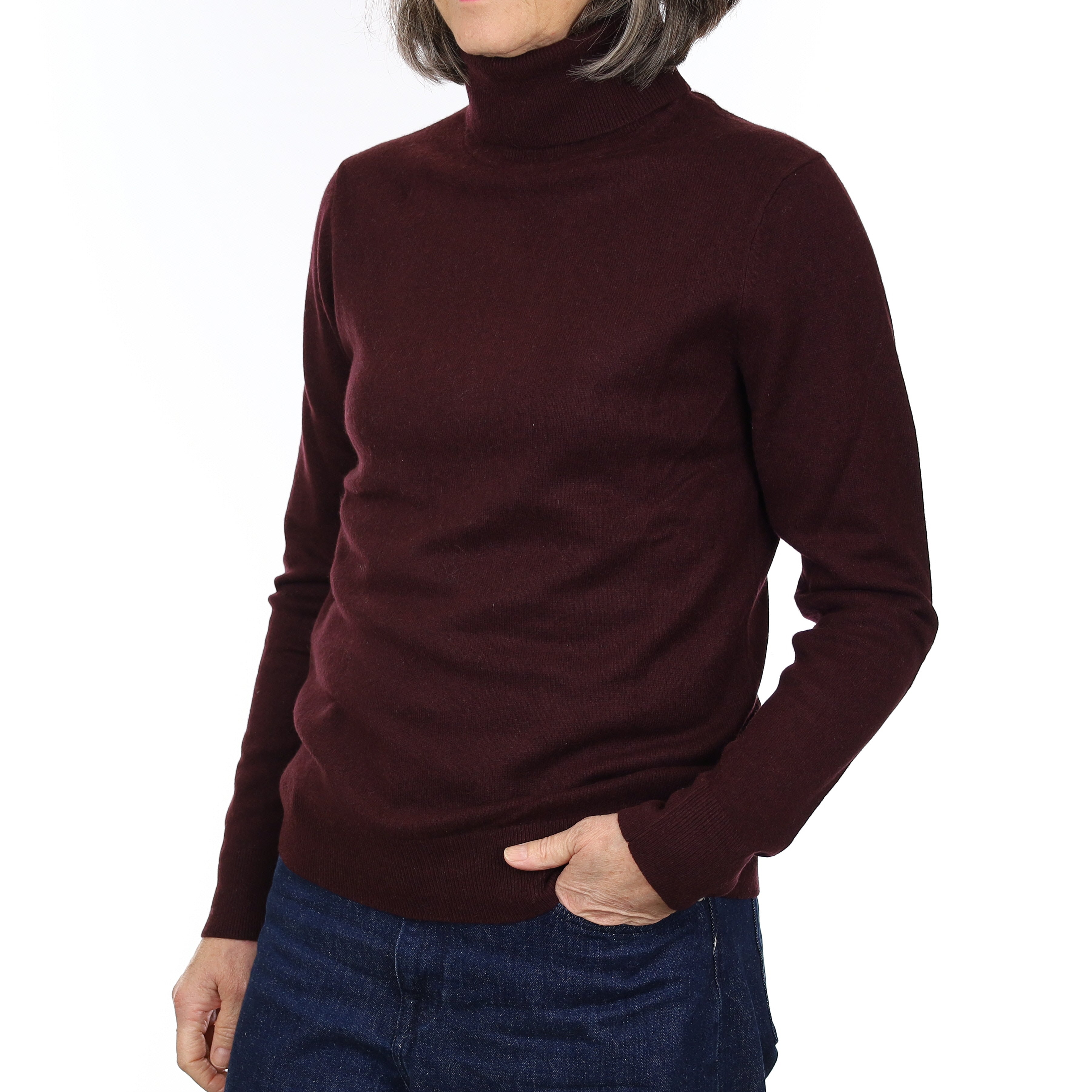 Aubergine Purple Cashmere Polo Neck Jumper Medium