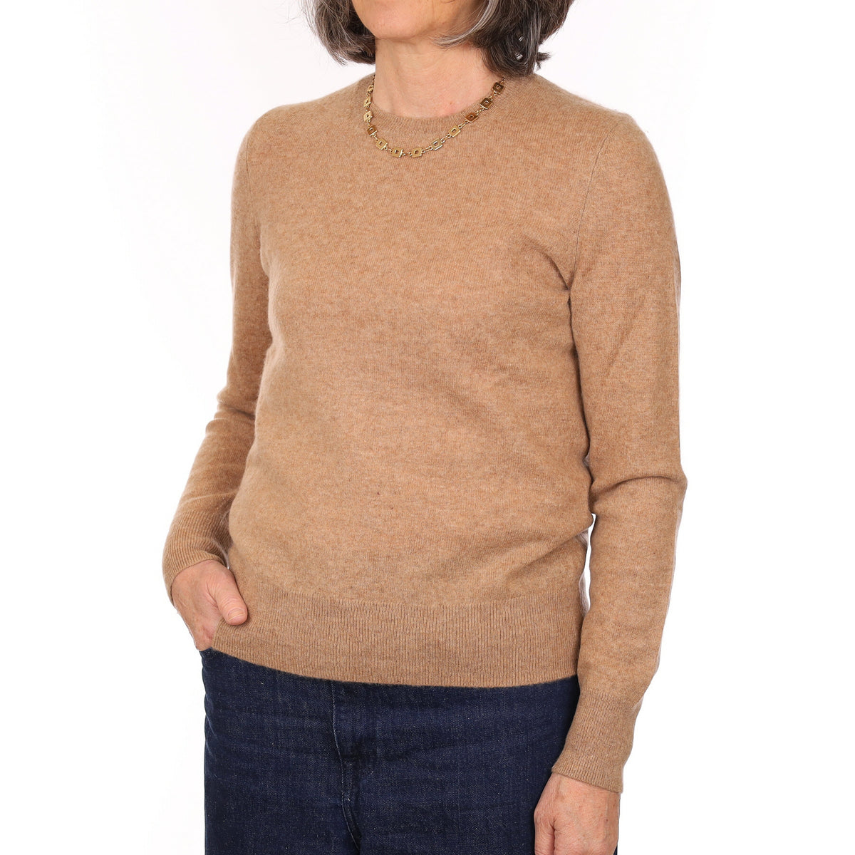 Fudge Brown Cashmere Crew Neck Jumper Medium