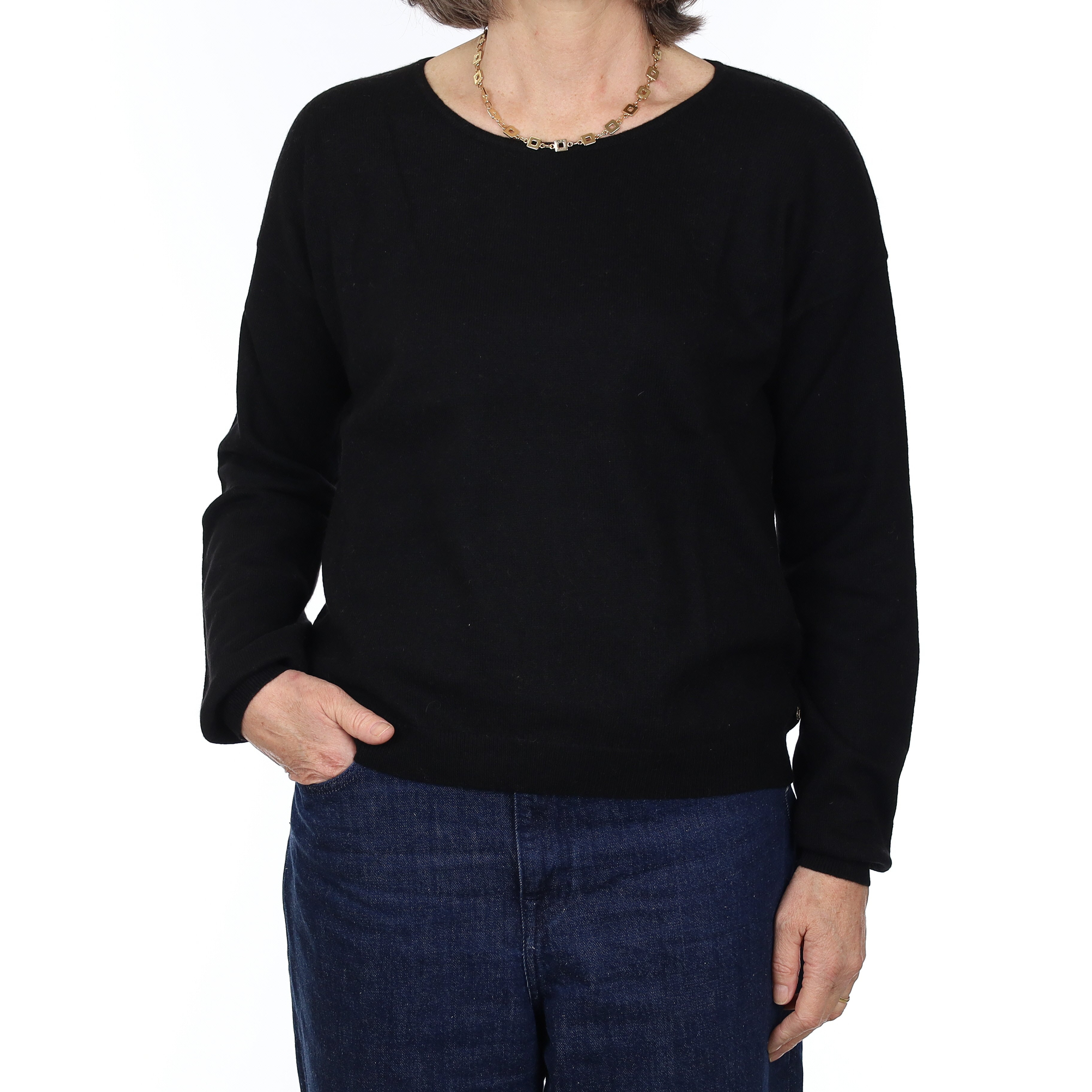 Black Cashmere Crew Neck Jumper Medium