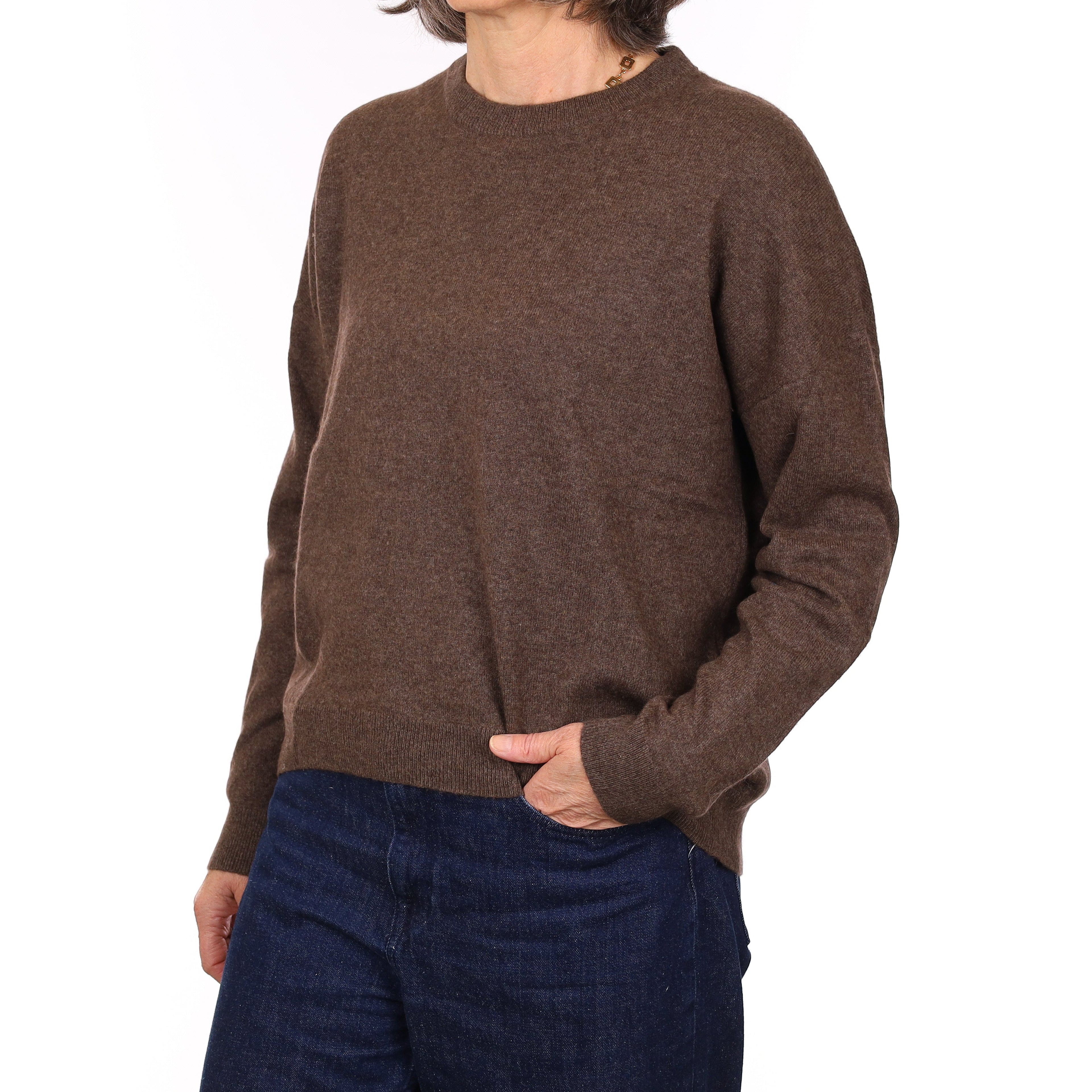 Mole Brown Cashmere Crew Neck Jumper Medium
