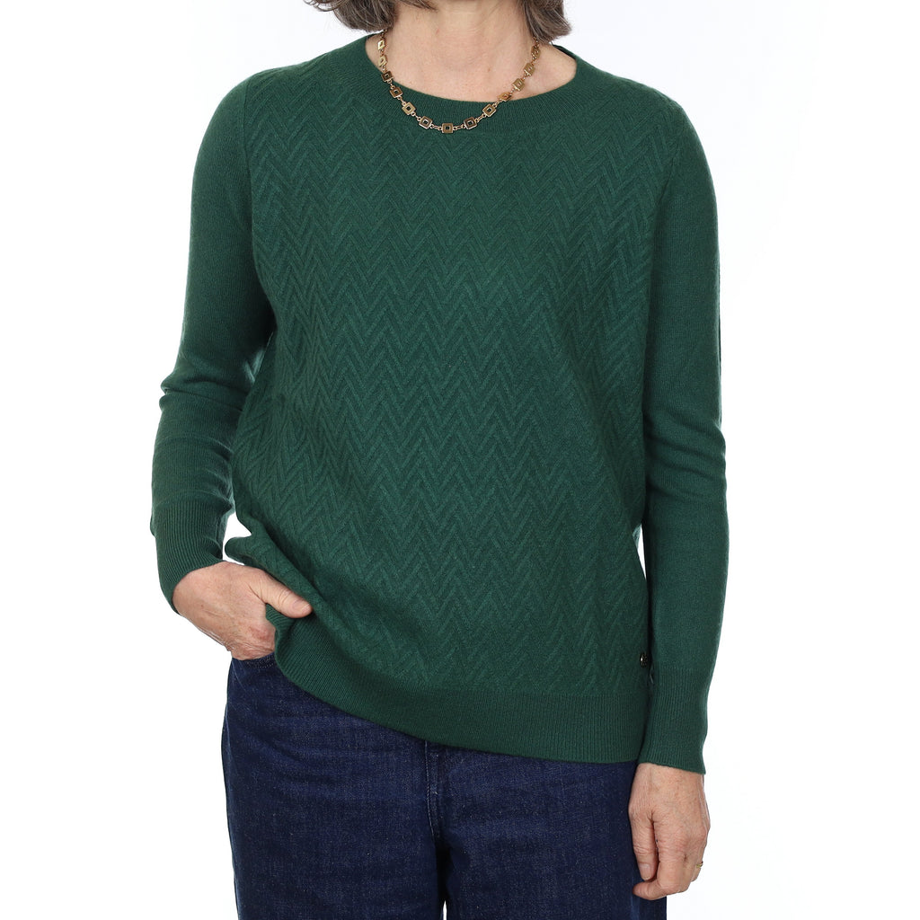 Racing Green Herringbone Cashmere Crew Neck Jumper Medium