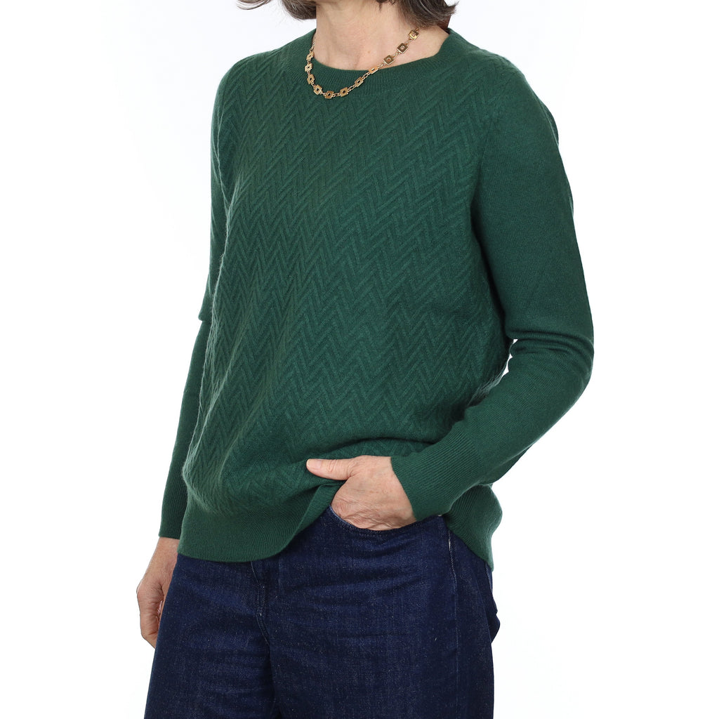 Racing Green Herringbone Cashmere Crew Neck Jumper Medium