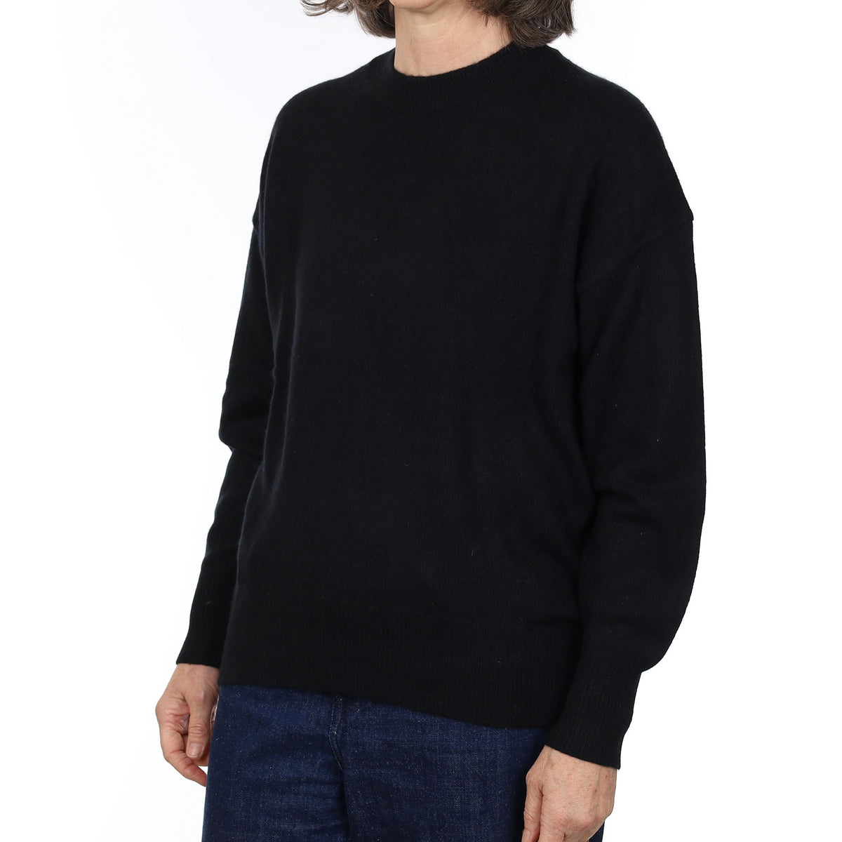 Black Heavy Knit Cashmere Crew Neck Jumper Medium