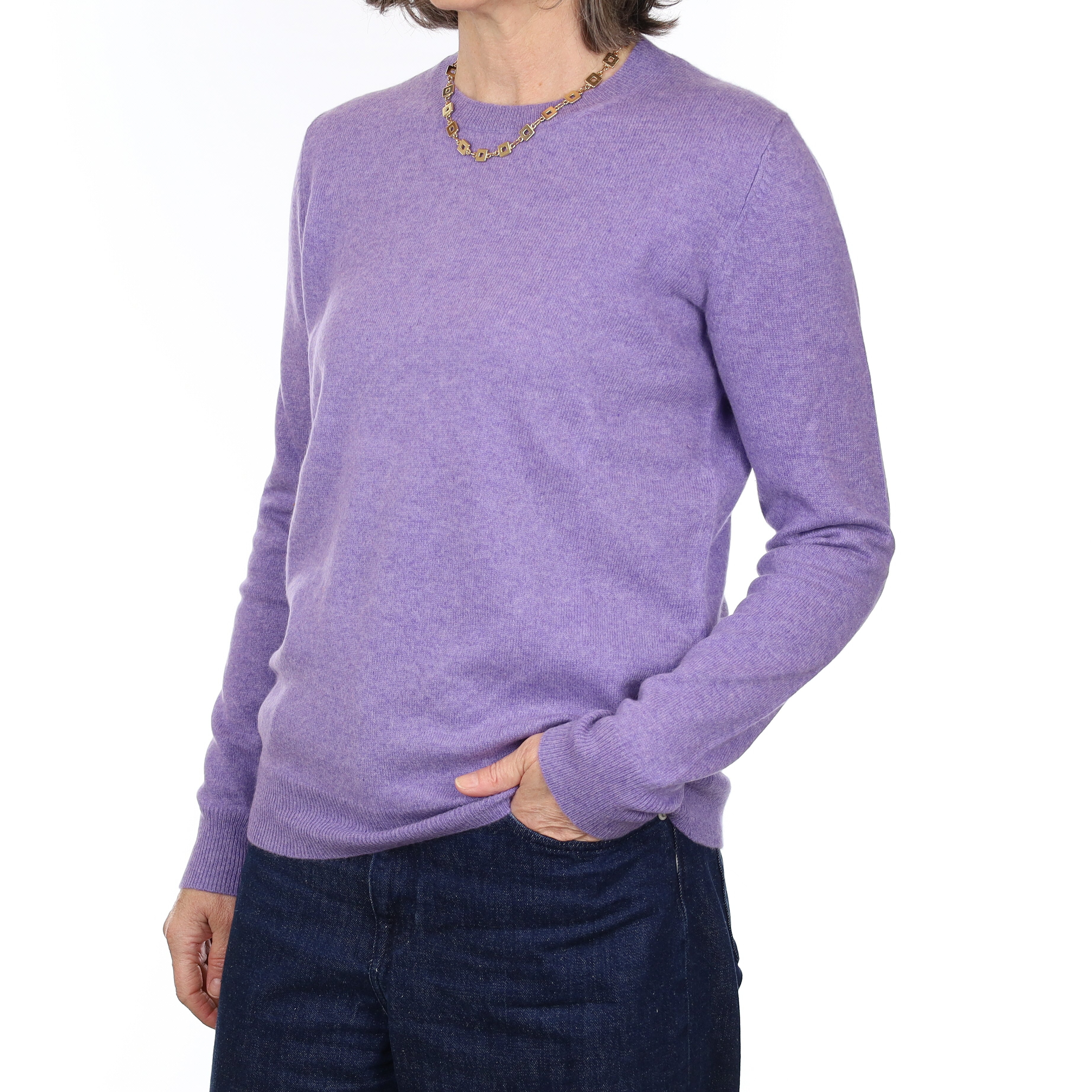 Bluebell Purple Marl Cashmere Crew Neck Jumper Medium