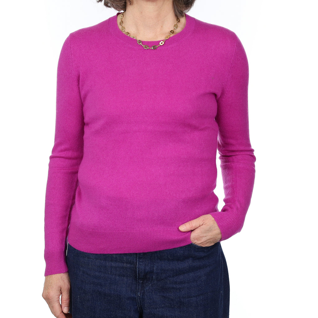 Magenta Pink Cashmere Crew Neck Jumper Medium