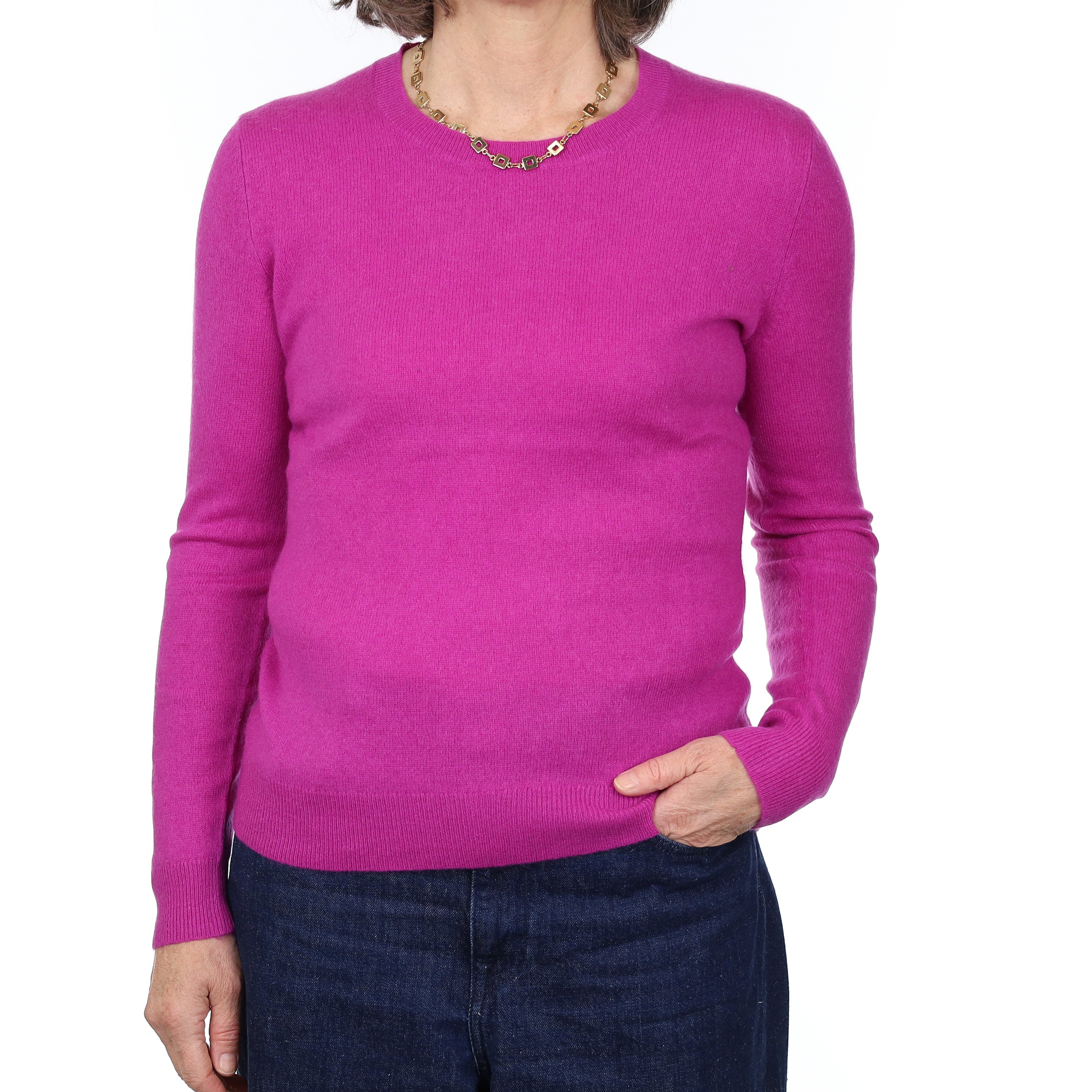 Magenta Pink Cashmere Crew Neck Jumper Medium